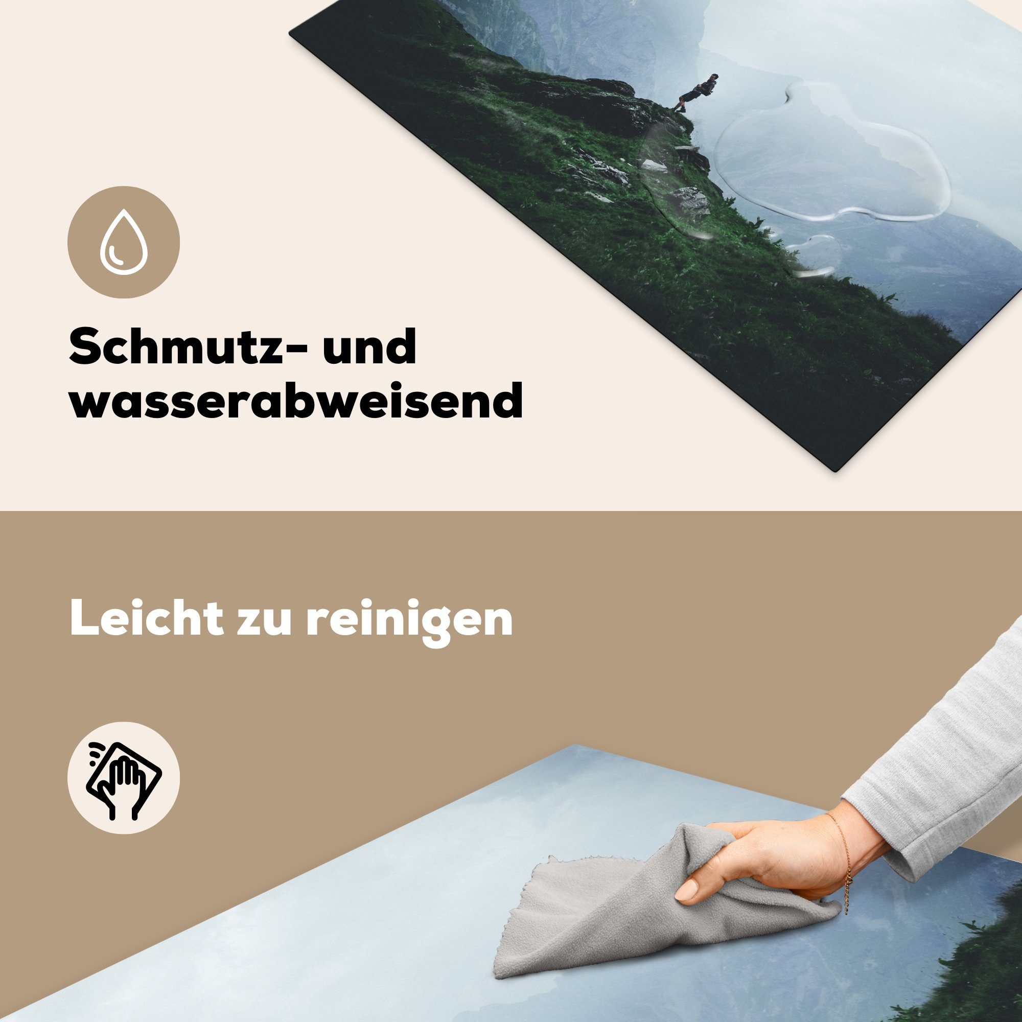 MuchoWow Herdblende-/Abdeckplatte Einsamer Wanderer für den Schutz Alpen, küche, Induktionskochfeld cm, die in Vinyl, (1 Schweizer Ceranfeldabdeckung 81x52 tlg)