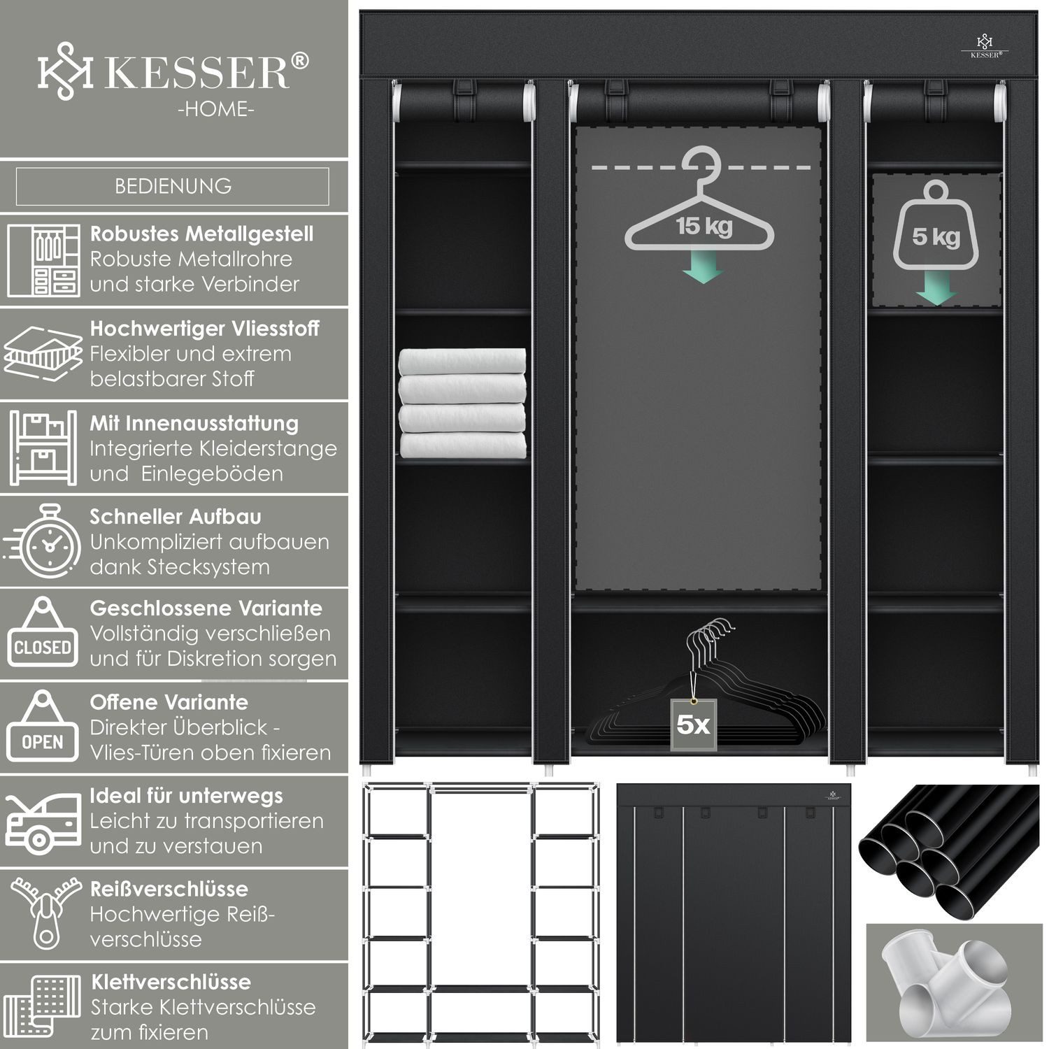 KESSER Kleiderschrank Stoffschrank Stabil mit Kleiderstange günstig online kaufen
