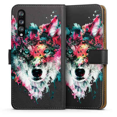 DeinDesign Handyhülle Riza Peker Wolf bunt Wolve ohne Hintergrund, Huawei P20 Pro Hülle Handy Flip Case Wallet Cover Handytasche Leder