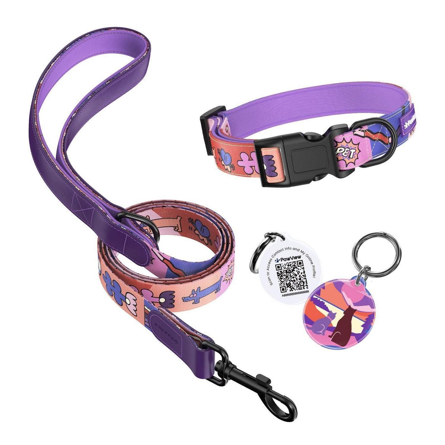 LuxusKollektion Hundeleine Hundeleine & Halsband Set Lila L, Textil (1-tlg)