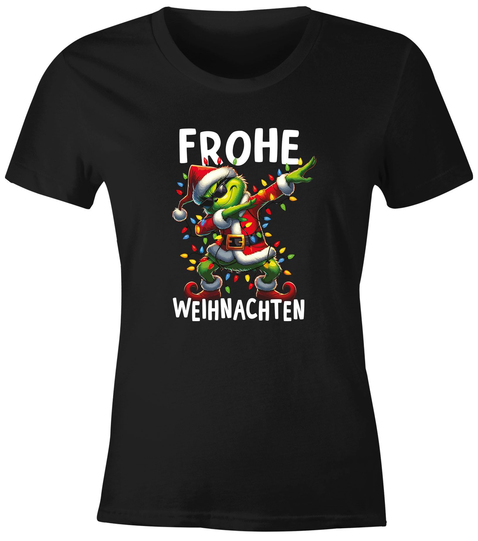 Print-Shirt Weihnachtsshirt Damen T-Shirt Frohe Weihnachten Lustig Grinch Dab