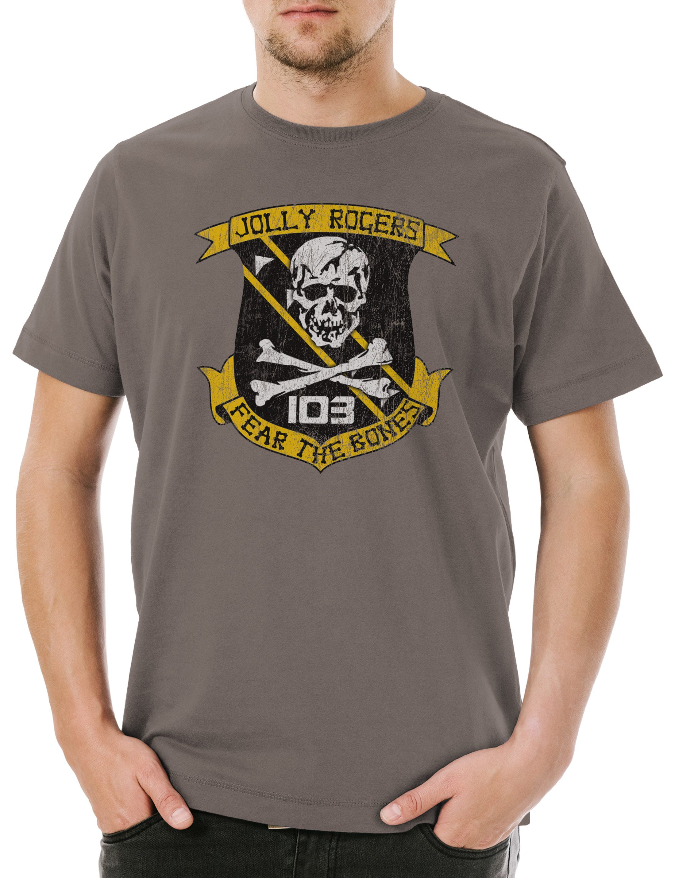 Urban Backwoods Print-Shirt Jolly Rogers Patch Herren T-Shirt Top Galactica Space Ship Raumschiff (1-tlg) Gun Lieutenant Logo Symbol