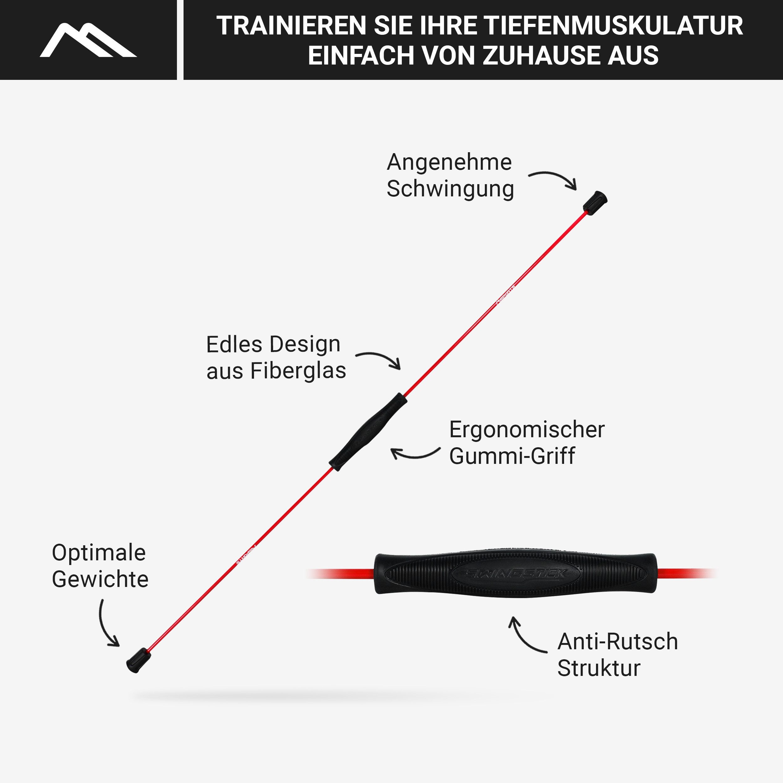 MSports® Swingstick Schwingstab 160 cm – Swingstick aus Fiberglas für Ganzkörpertraining