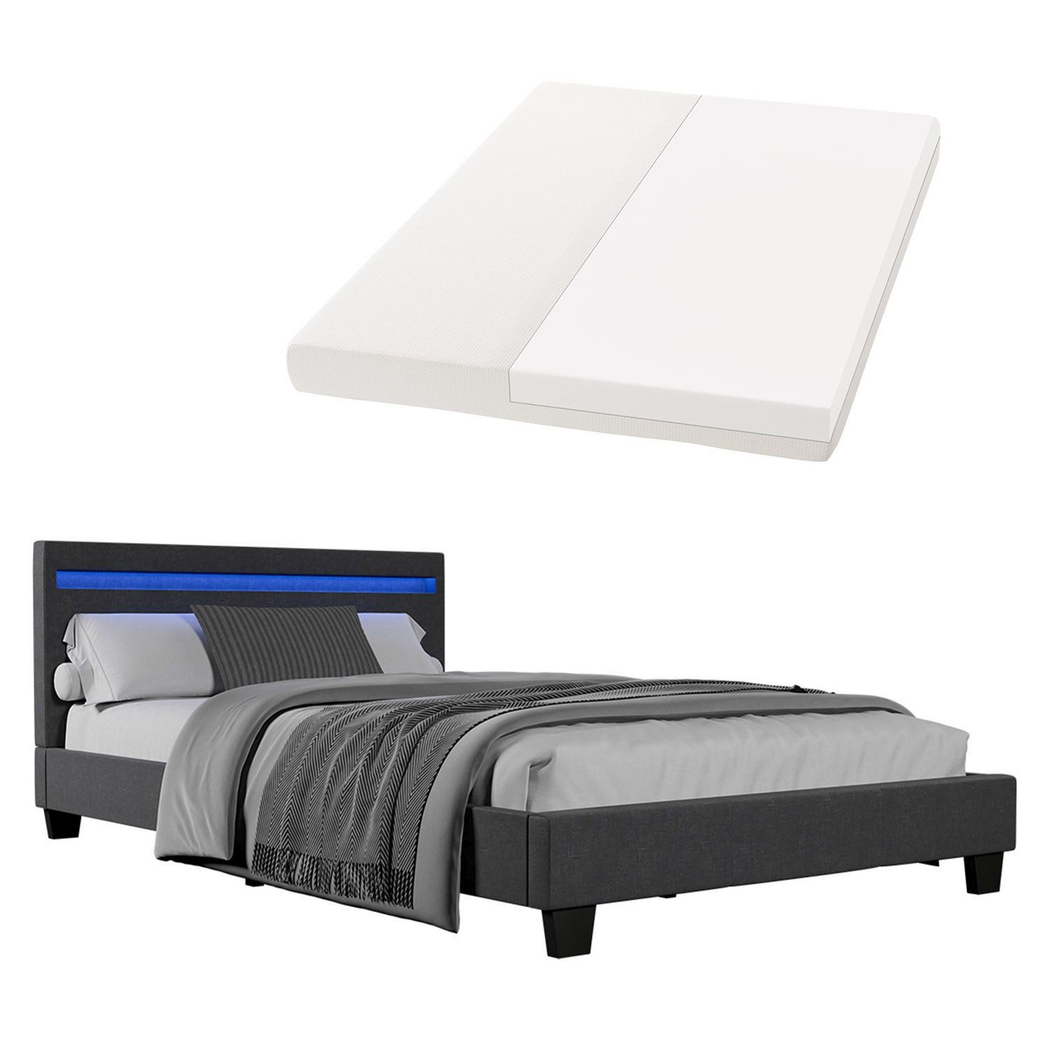 Juskys Polsterbett Paris, 120x200 cm, LED-Licht, weiches Kopfteil, inkl. Ka günstig online kaufen