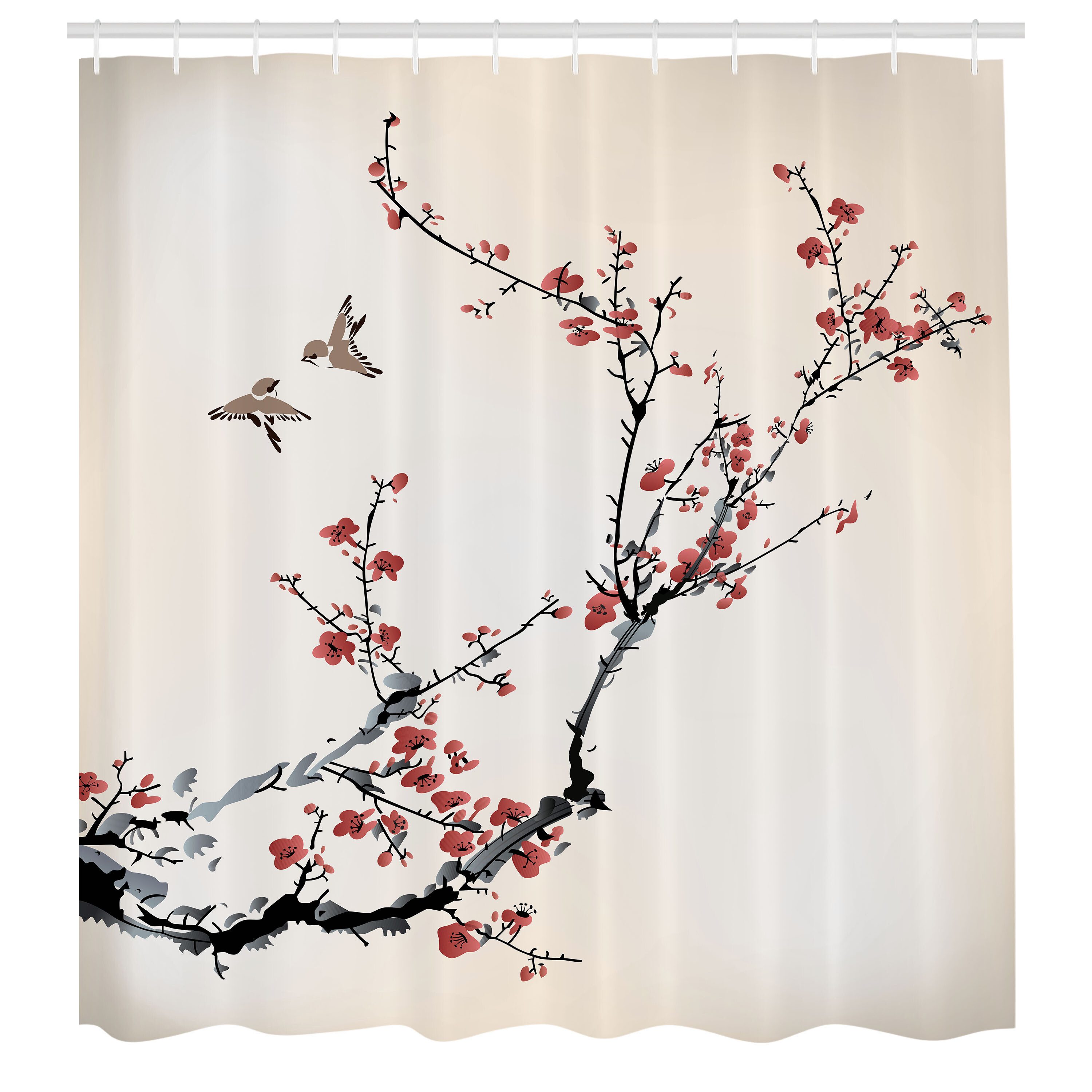 Abakuhaus Duschvorhang Moderner Digitaldruck mit 12 Haken auf Stoff Wasser Resistent Breite 175 cm, Höhe 180 cm, Blumen Art-Kunst-Vögel