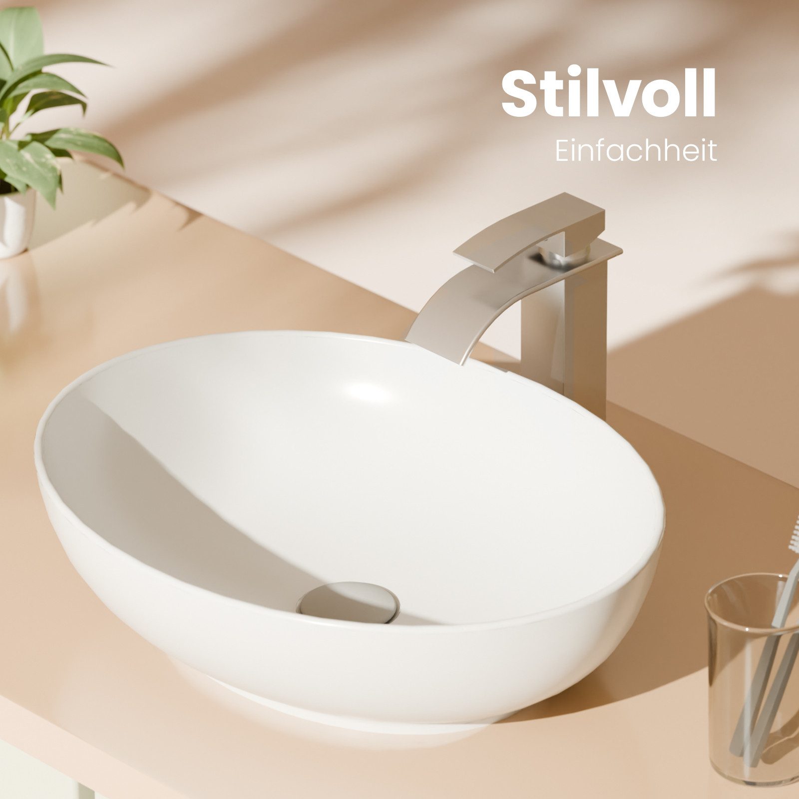 EMKE Aufsatzwaschbecken Oval Waschbecken Glänzend weiß günstig online kaufen