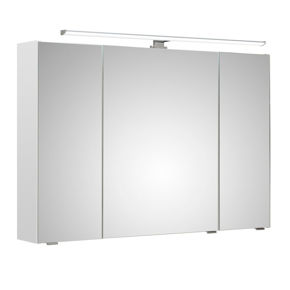 Lomadox Spiegelschrank QUEBEC-66 105 cm inkl. LED-Aufsatzleuchte in weiß Glanz, B/H/T: 105/70/16 cm