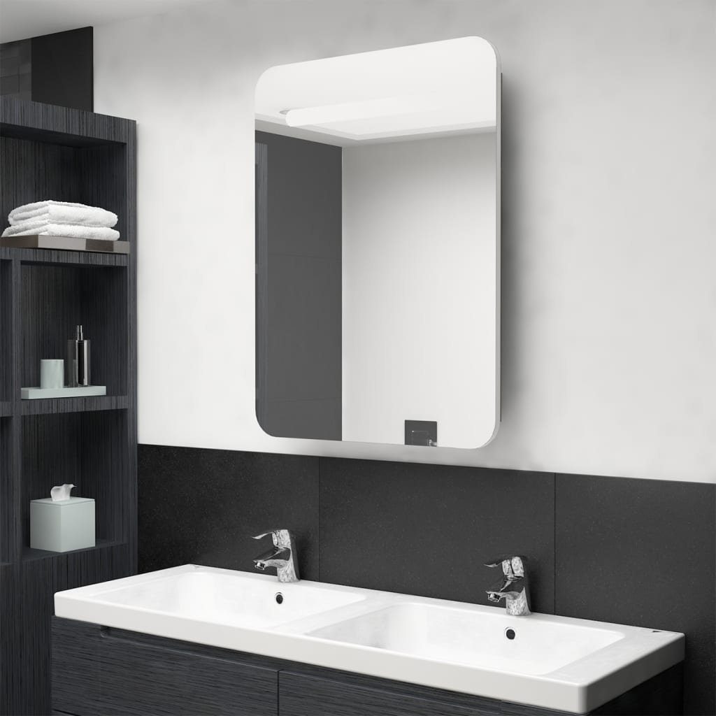 vidaXL Badezimmerspiegelschrank LED-Bad-Spiegelschrank Weiß und Eichen-Optik 60x11x80 cm (1-St) Weiß und Eichefarben