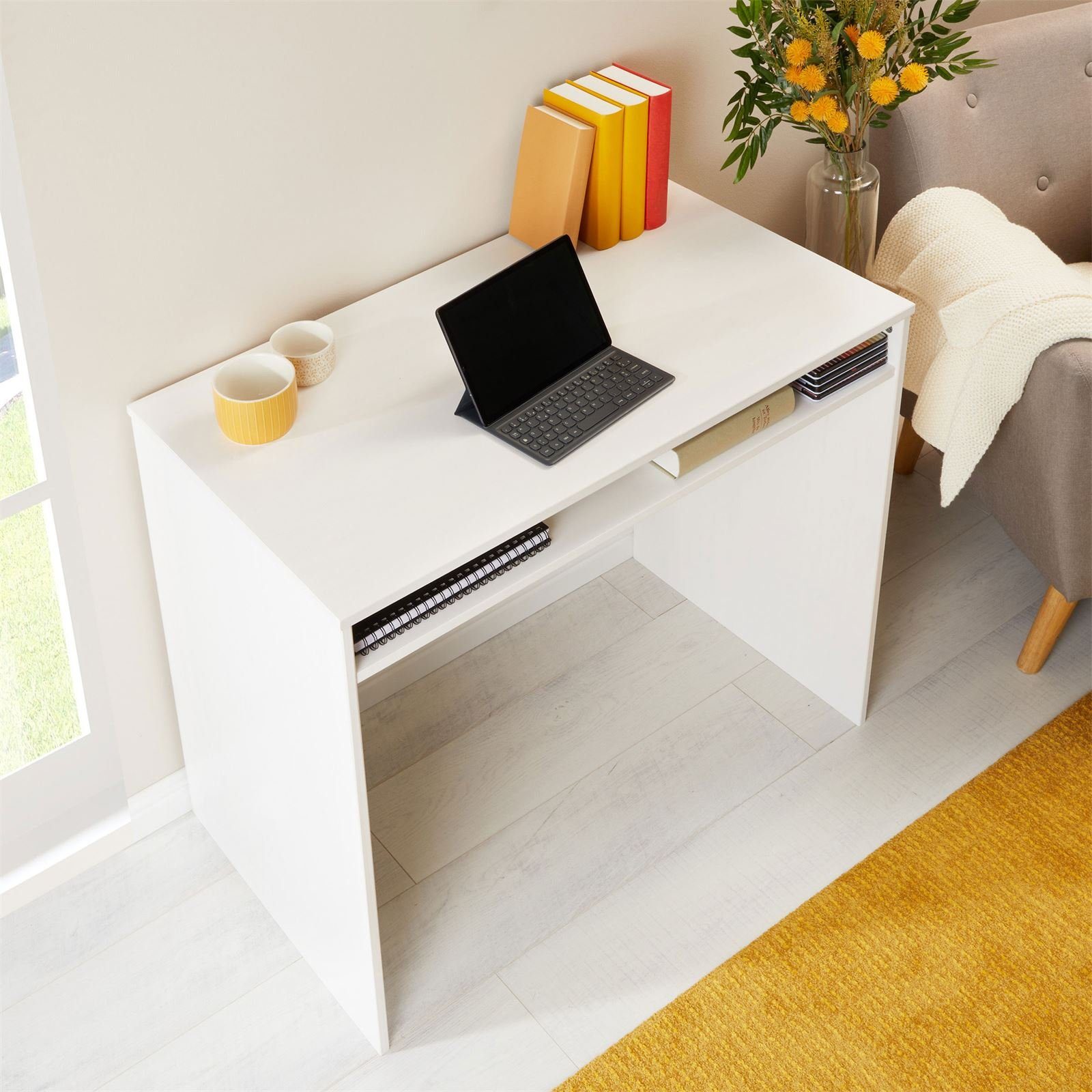 ALICE, Bürotisch Schreibtisch aus IDIMEX massiv mit Computertisch weiß Ablagefach Schreibtisch Kiefer