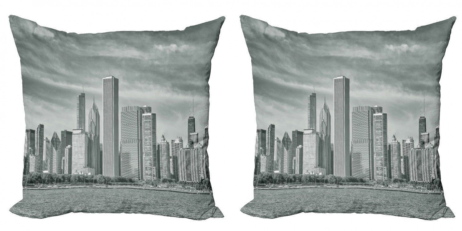 Modern Skyline (2 Chicago Abakuhaus City Digitaldruck, Stück), Doppelseitiger Waterfront Kissenbezüge Accent