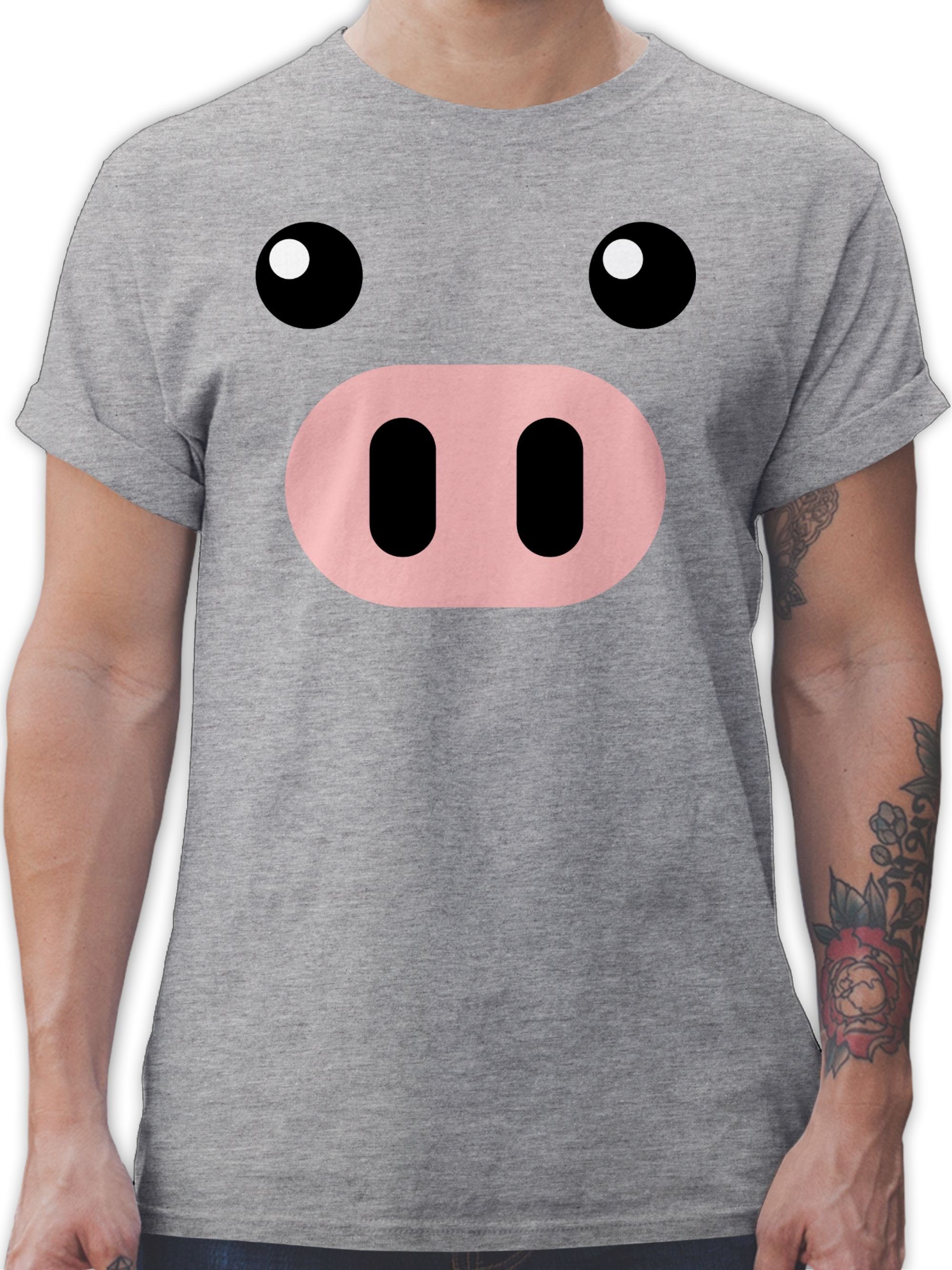 Shirtracer T-Shirt Schwein Kostüm - Schweinchen Schweine Sau Ferkel Pig Schweinebau Karneval Outfit 3 Grau meliert