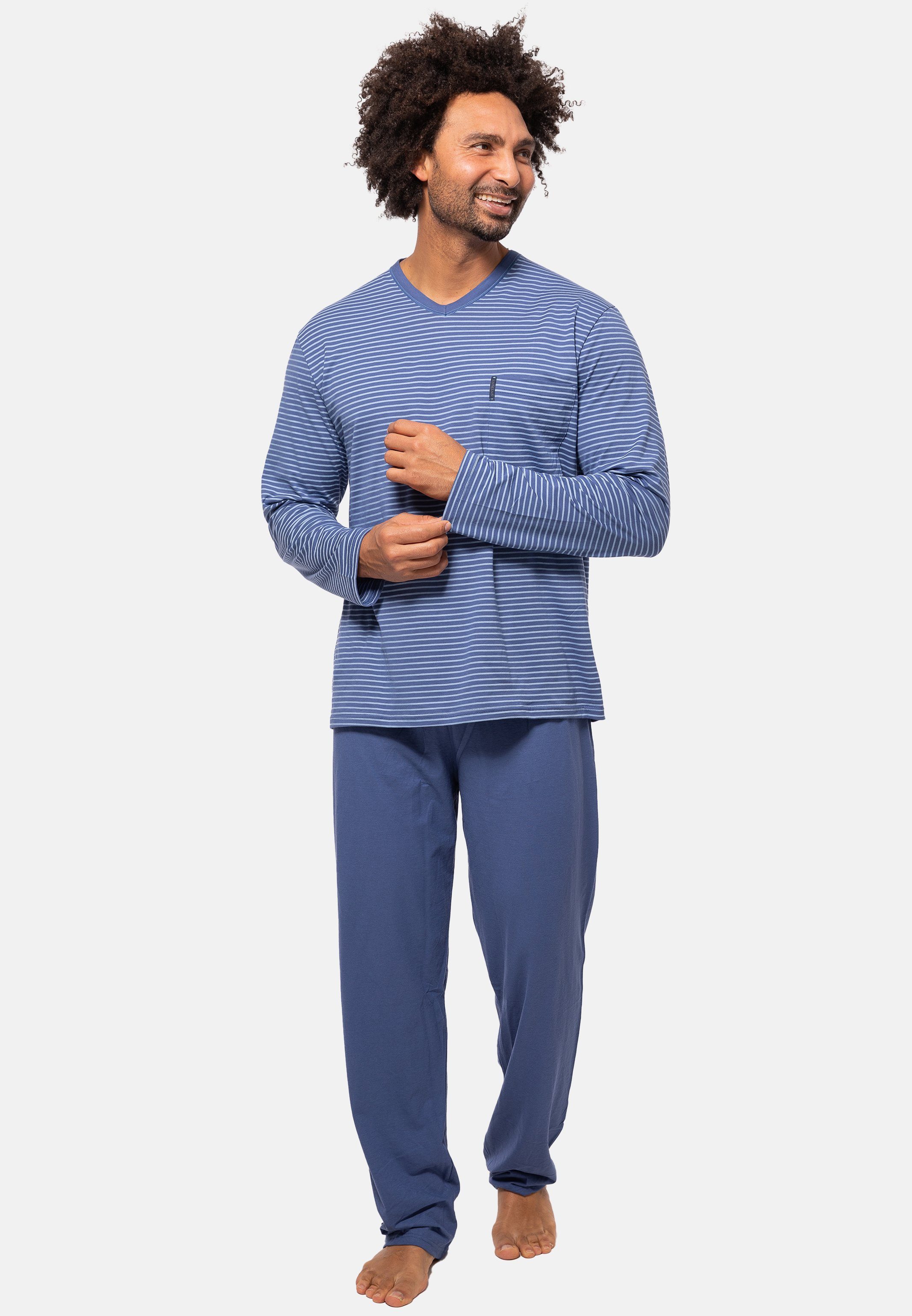Langarm Extra Baumwolle Cotton Polo - (Set, - Ammann Schlafanzug Pyjama 2 tlg) Light