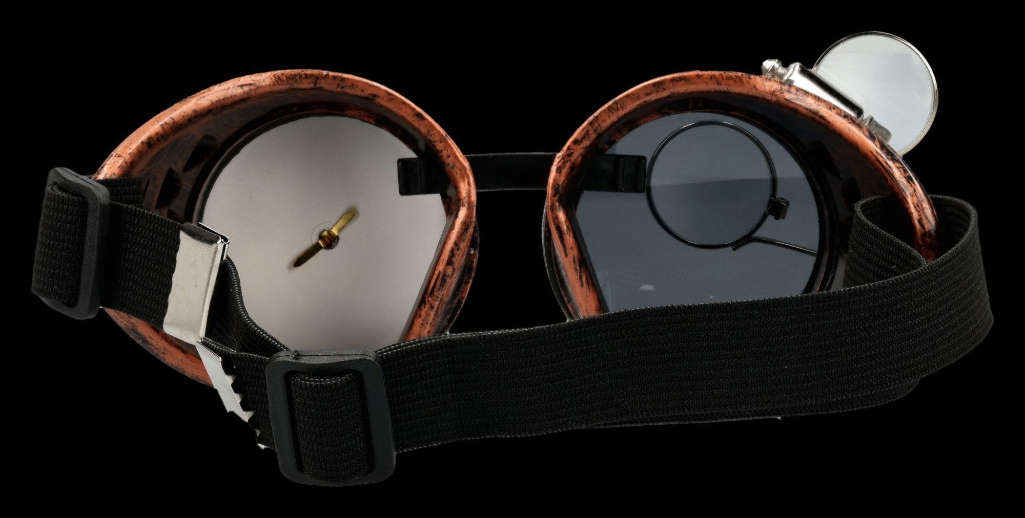 Figuren Shop GmbH Kostüm Steampunk Brille – Cosplay Maske Zubehör Goggles Verkleidung 17 cm, flexibles Gummiband
