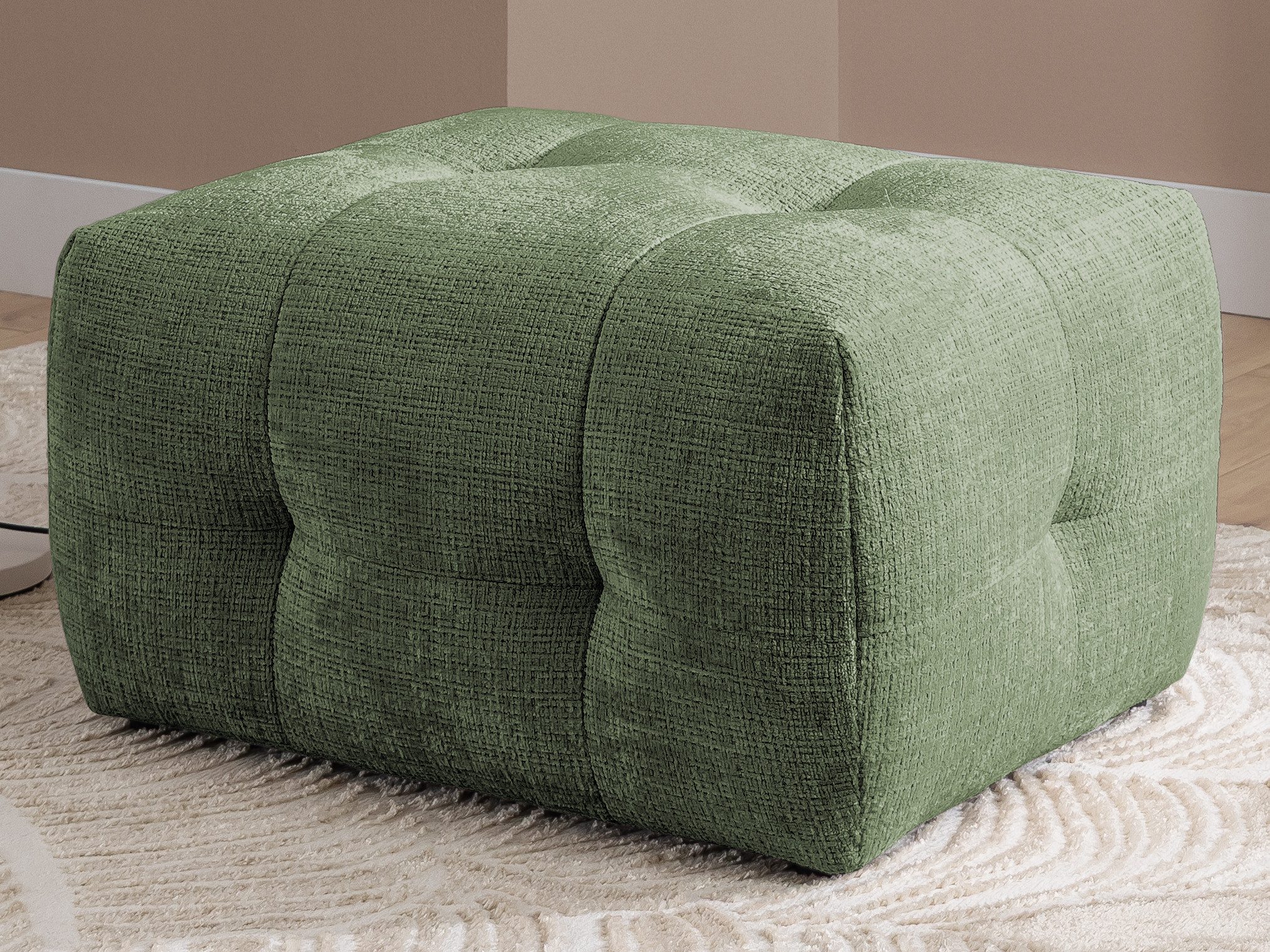 S-Style Möbel Polsterhocker Kozy im Bumpy-Design aus weichem Chenille-Stoff mit hohem Sitzkomfort