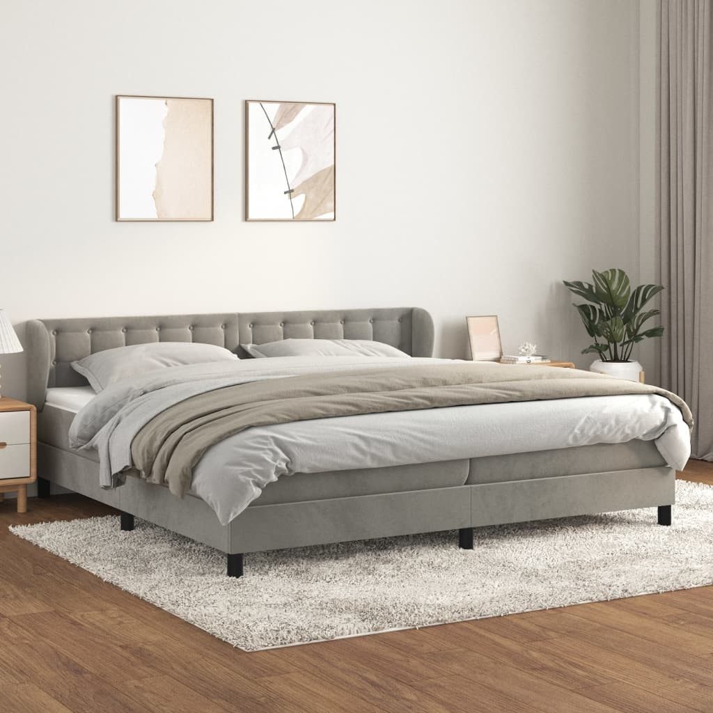 vidaXL Boxspringbett 200 x 200 cm Boxspringbett mit Matratze Hellgrau 200x200 cm Samt Bett
