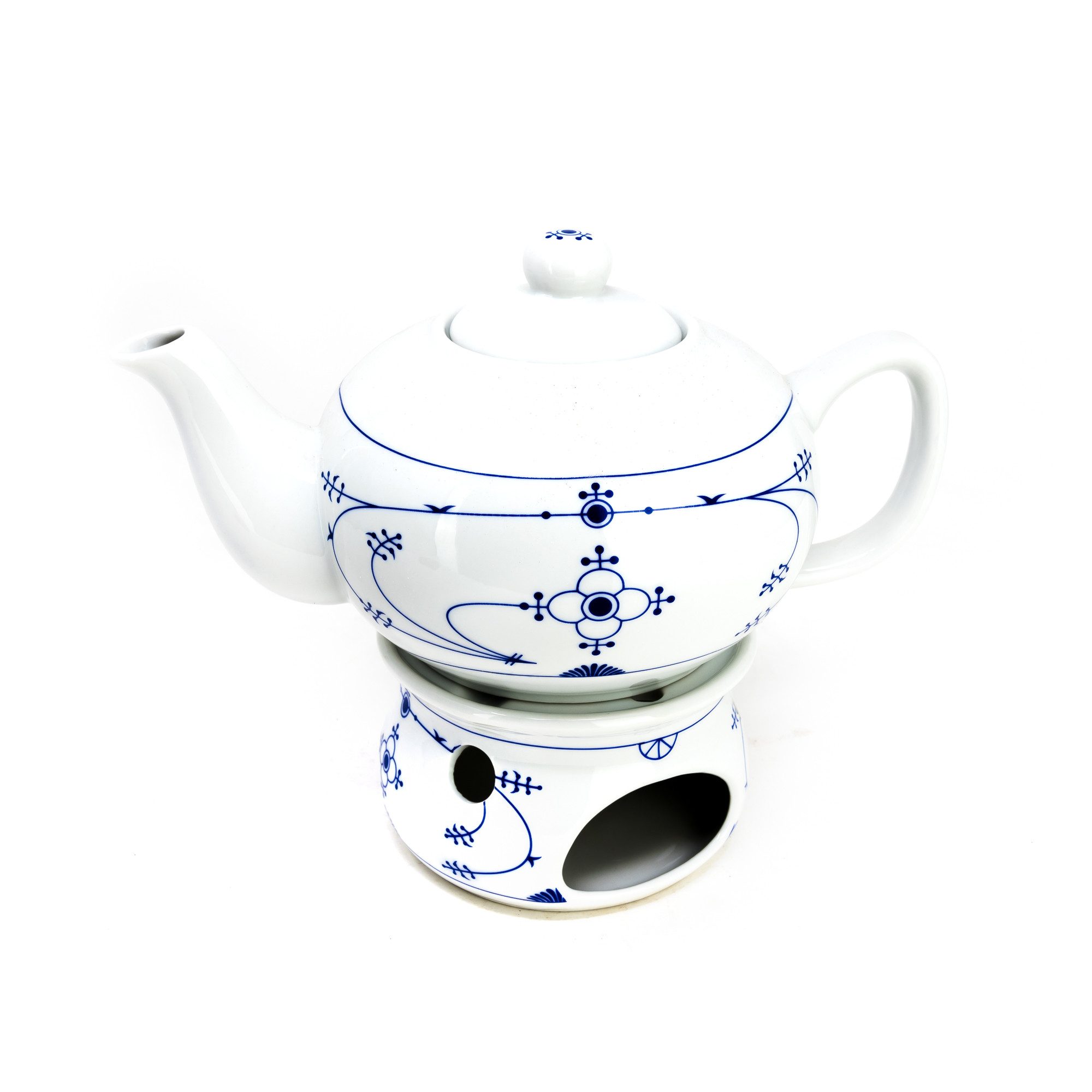 Teekanne Teepott und Stövchen Indisch Blau, ca. 0,75 l, ca. 16 cm aus Porzellan