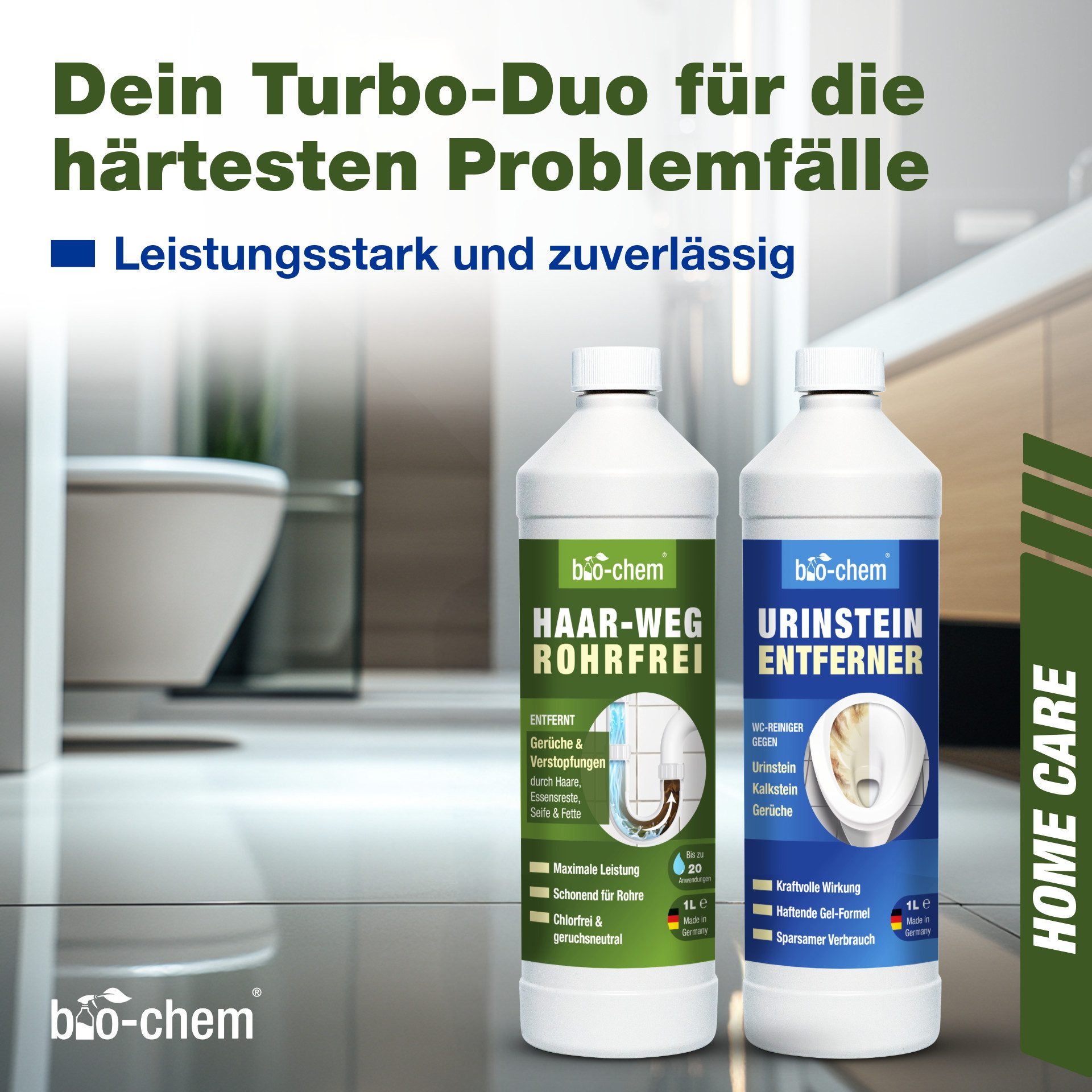 bio-chem Bad Reinigungsset 2-teilig – Abflussreiniger & Urinsteinentferner Badreiniger (Bad-Spezialmittel 2-teilig)