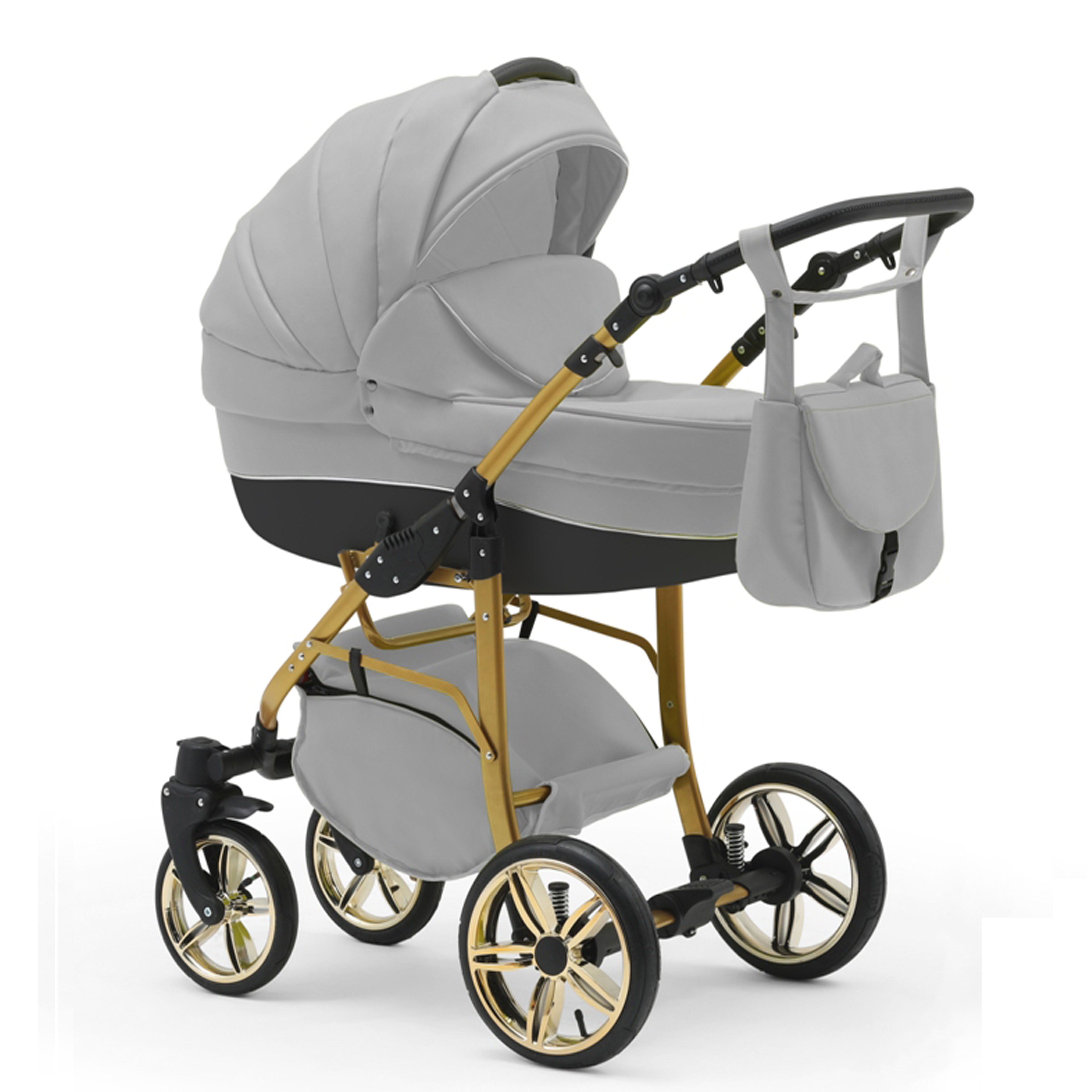 babies-on-wheels Kombi-Kinderwagen 2 in Gold Farben Kinderwagen-Set 13 in Cosmo - Teile 46 1 Hellgrau-Schwarz 