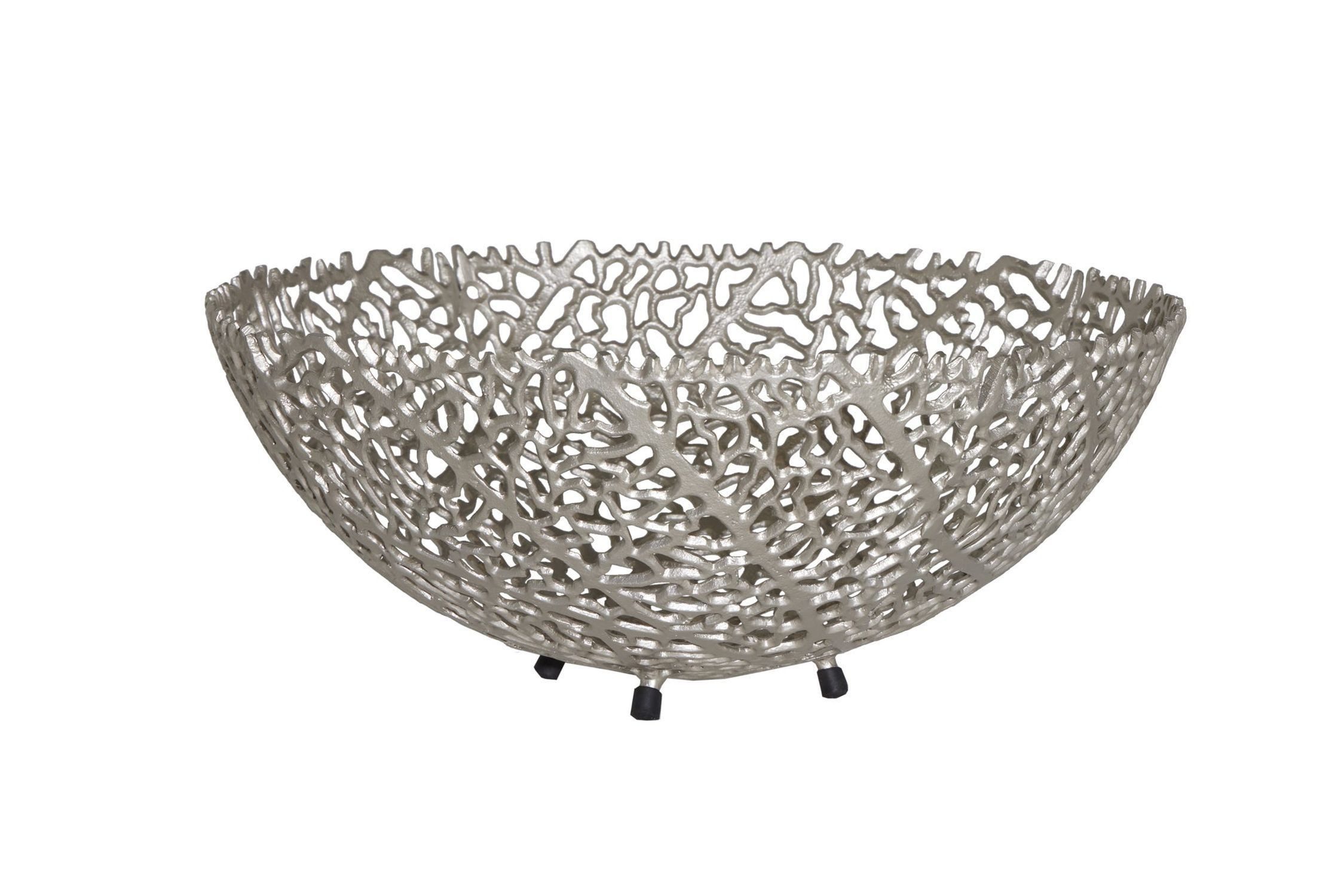 Licht-Erlebnisse Dekoschale PAULA, Metall rund Ø 46 cm Handarbeit in Silber Design Obstschale Schale