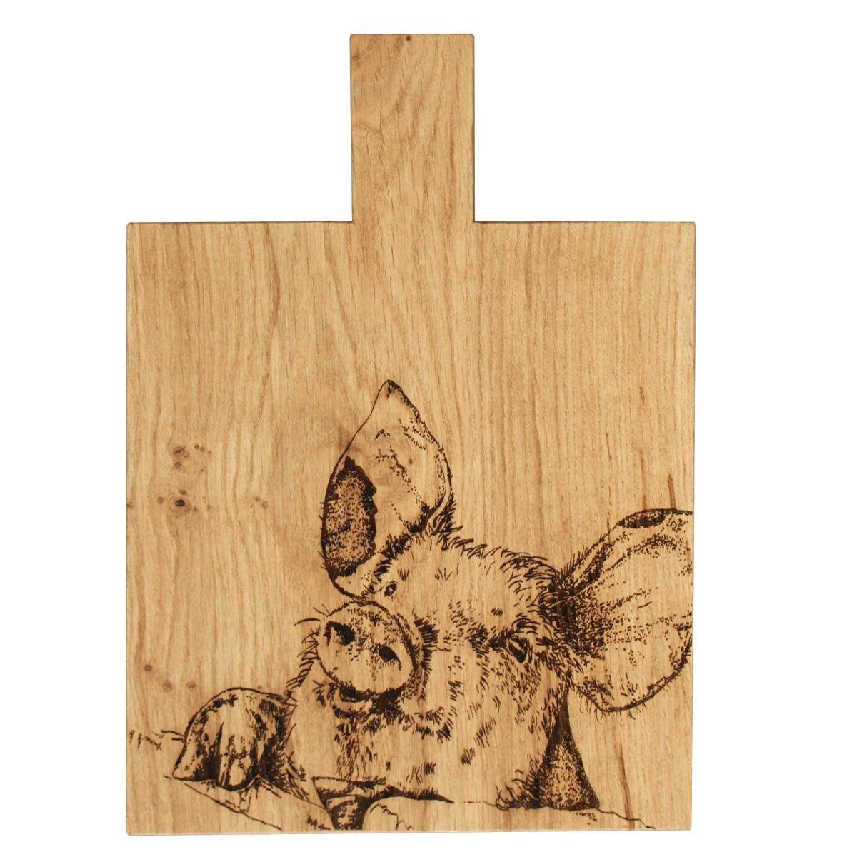 Selbrae Schneidebrett graviert House Holz, mit Eichen-Holz Schneidebrett graviert 1-St), Eichen-Holz Griff (Stück, 440s Schwein,