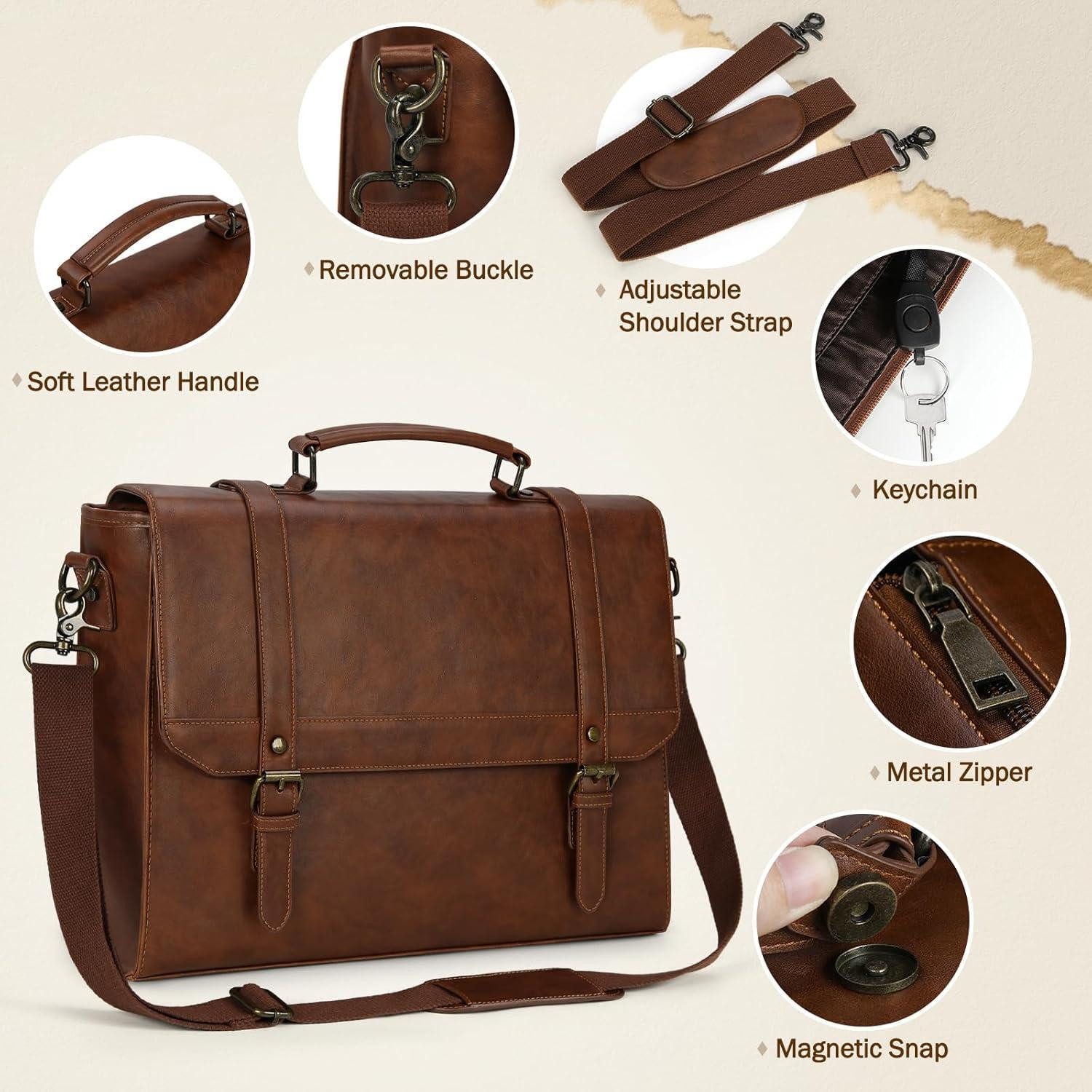 LuxusKollektion Laptoptasche Aktentasche Herren Wasserdicht Umhängetasche 15,6 Zoll Vintage