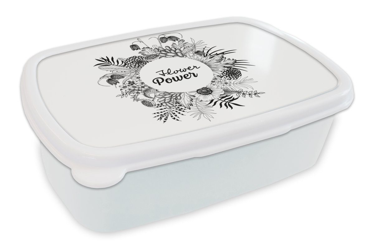 MuchoWow Lunchbox Sprichwörter - Zitate - Flower-Powerer, Kunststoff, (2-tlg), Brotbox für Kinder und Erwachsene, Brotdose, für Jungs und Mädchen weiß