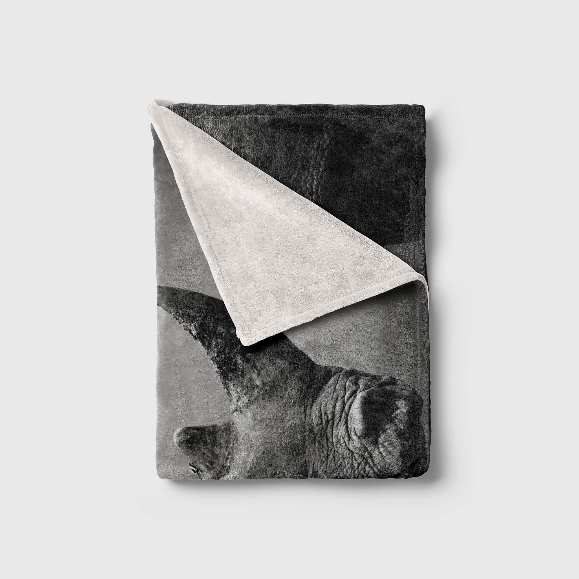Kuscheldecke Strandhandtuch Tiermotiv Nashorn Art (1-St), Handtücher Handtuch Handtuch Saunatuch mit Schwarz Sinus We, Baumwolle-Polyester-Mix