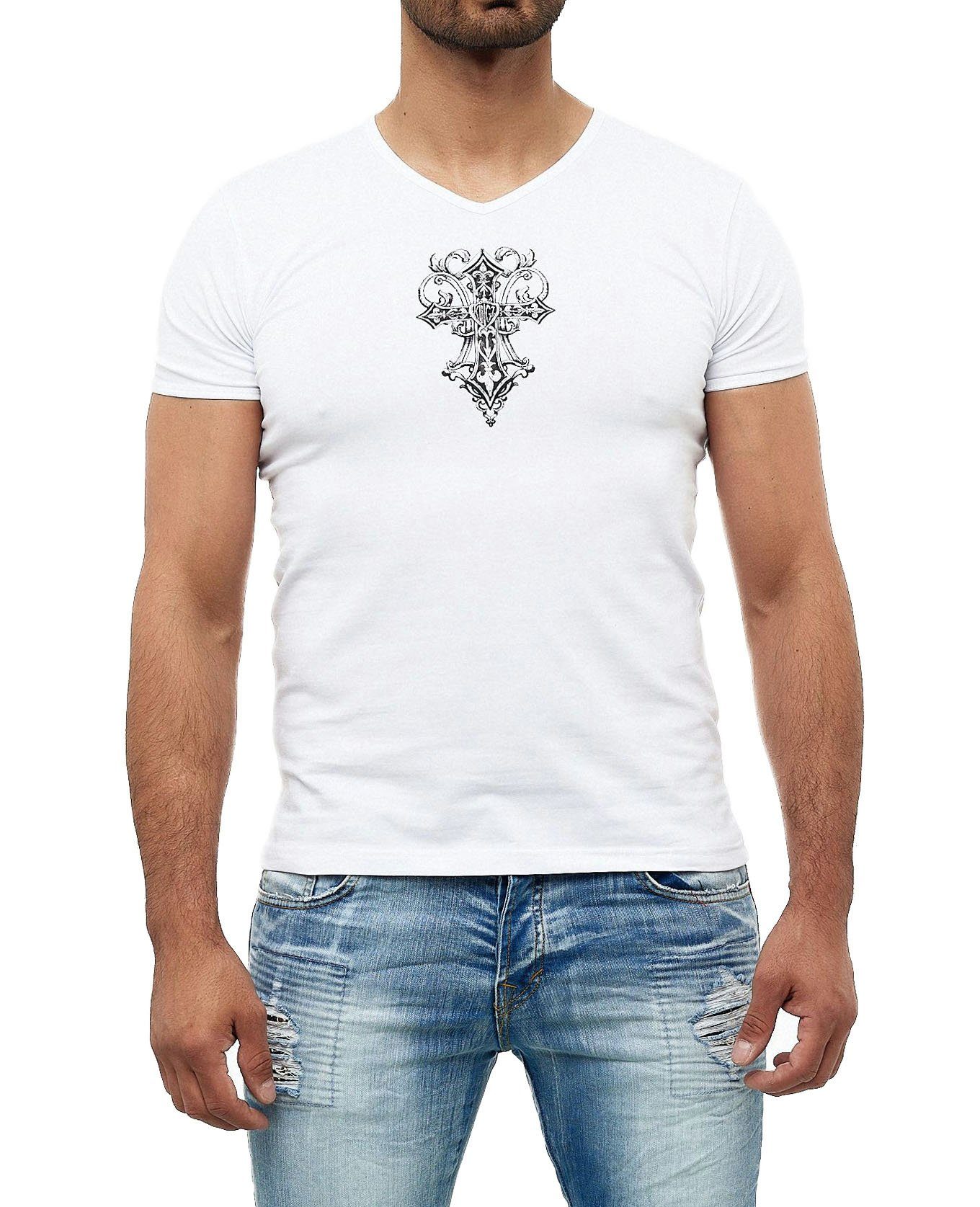 KINGZ T-Shirt in ausgefallenem Design weiß-silberfarben