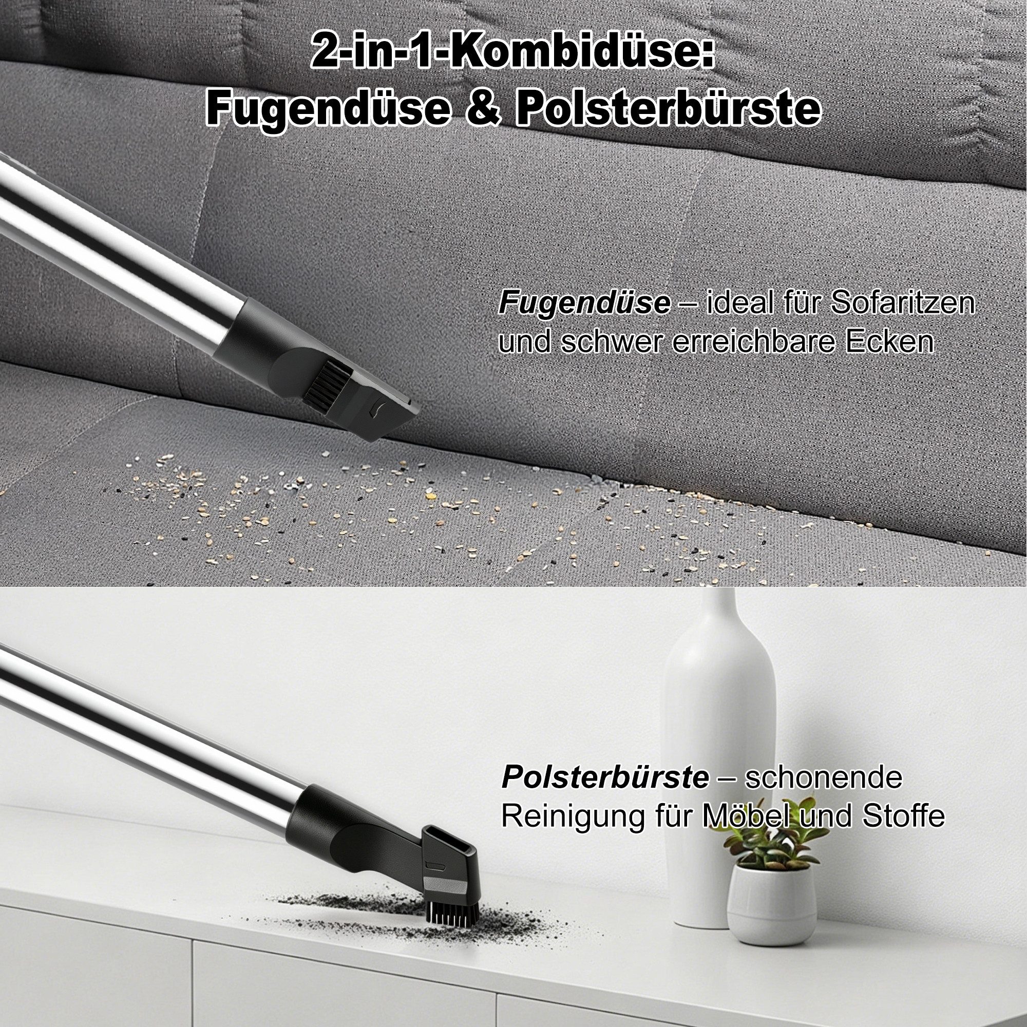 ibettertec Bodenstaubsauger staubsauger beutellos, Hygiene-Filter, hohe Saugkraft, 900 W, kompakt für Hartboden/Teppich, Turbodüse, Polsterdüse, 6m langes Kabel – Bild 4 von 5