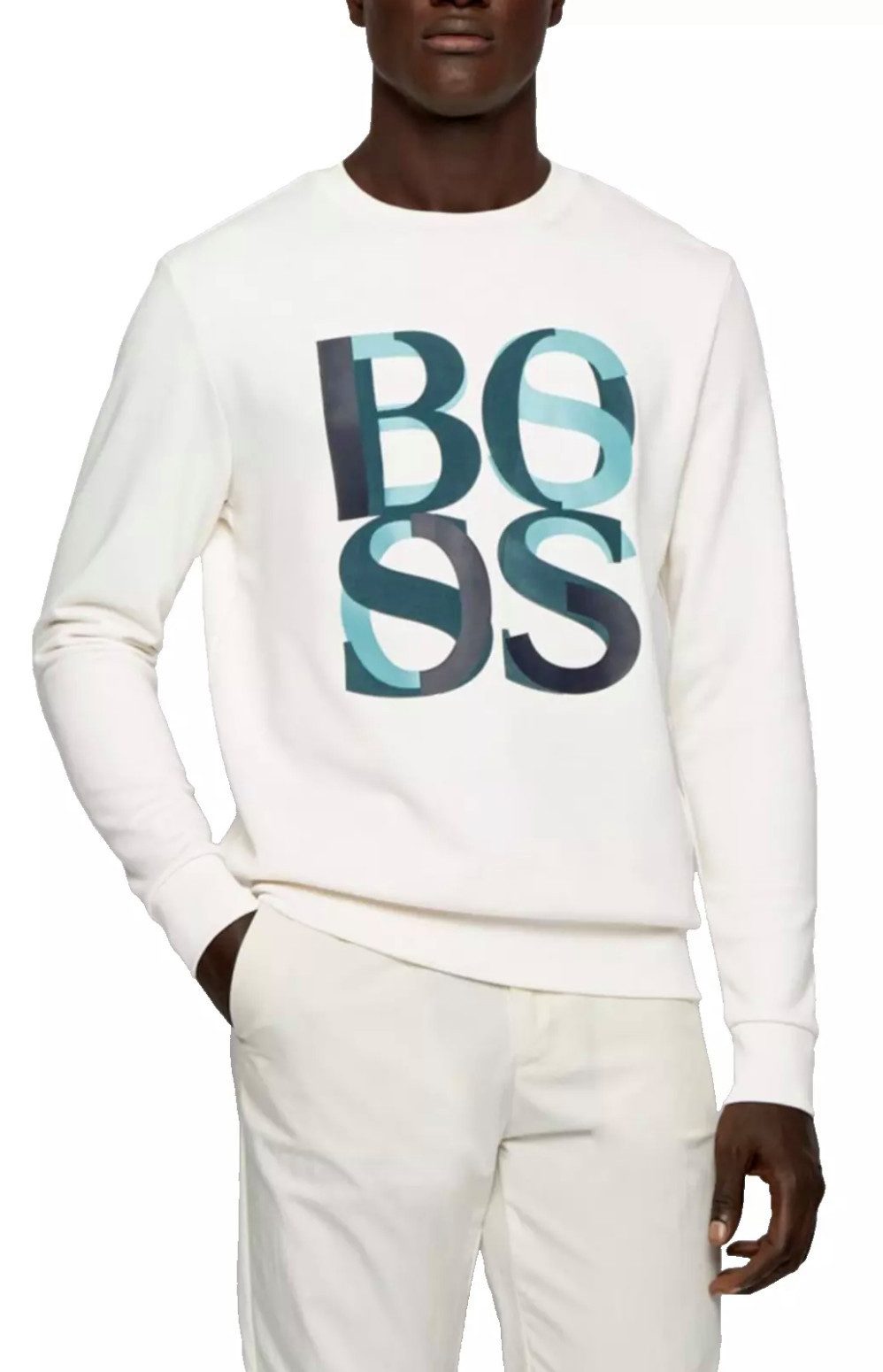 BOSS Sweatshirt Herren Stadler 47 Sweater Mehrfarbiger, gummierter Logo-Print