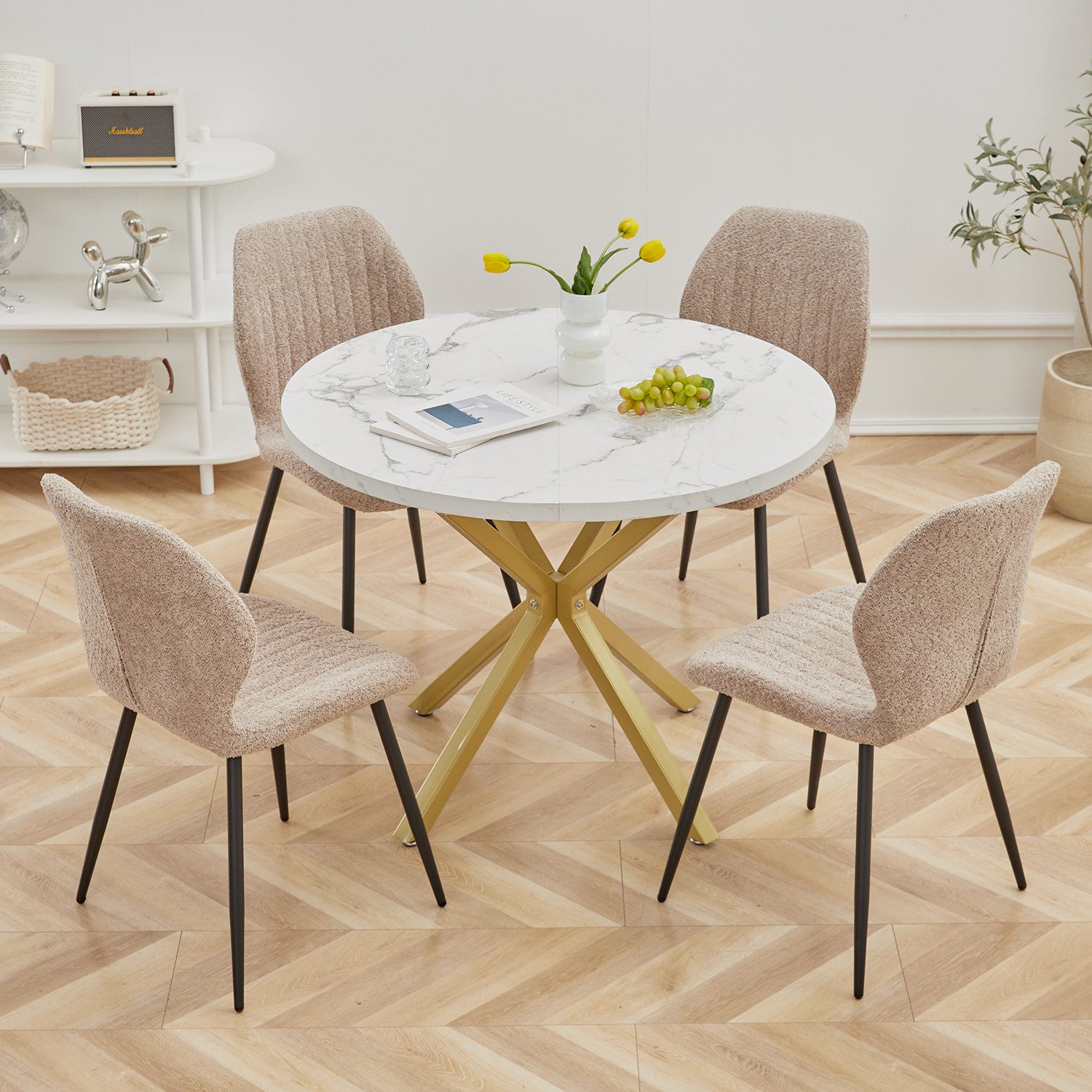 GrandCA HOME Esstisch Runder Esstisch, Küchentisch im Skandinavischen Stil (1-St), aus MDF, mit Metallbeine, 100 x 76.5 cm