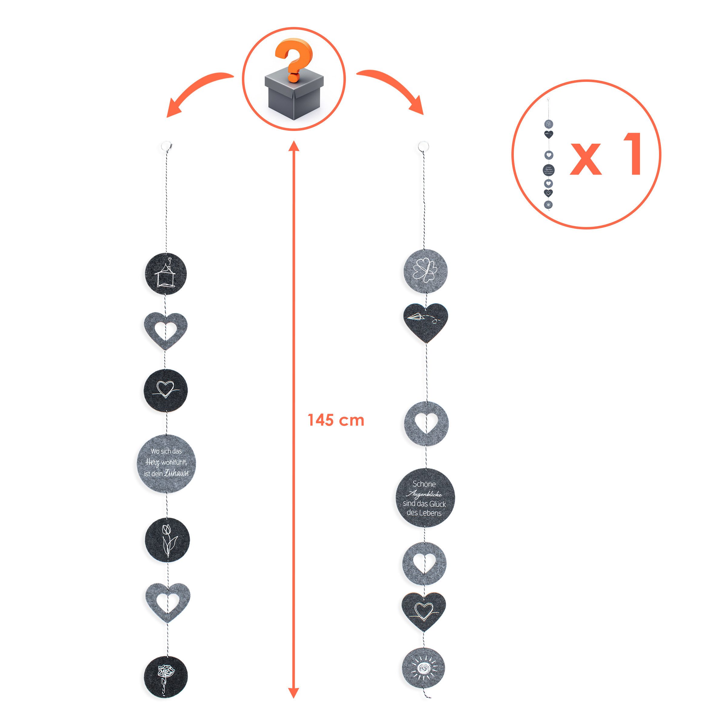 Spetebo Dekohänger Filzgirlande mit Spruch - Länge 145 cm (Stück, 1 St., Girlande), Deko Girlande Mobile zum hängen