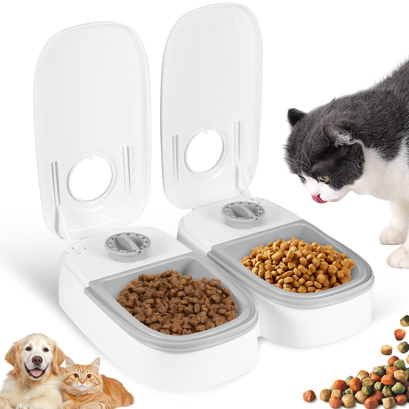 BlingBin Futterspender Automatischer Futterspender für Hunde Katze mit Timer, 350 ml Trocken- und Nassfutter Spender Automatic Feeder