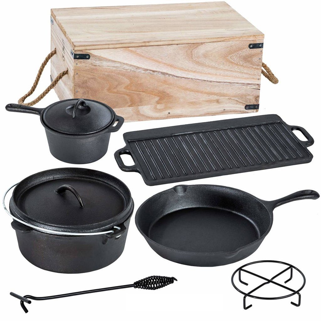 Topf-Set Outdoor Camping Gusseisen-Kochset Kochtopf Pfanne Kochgeschirr