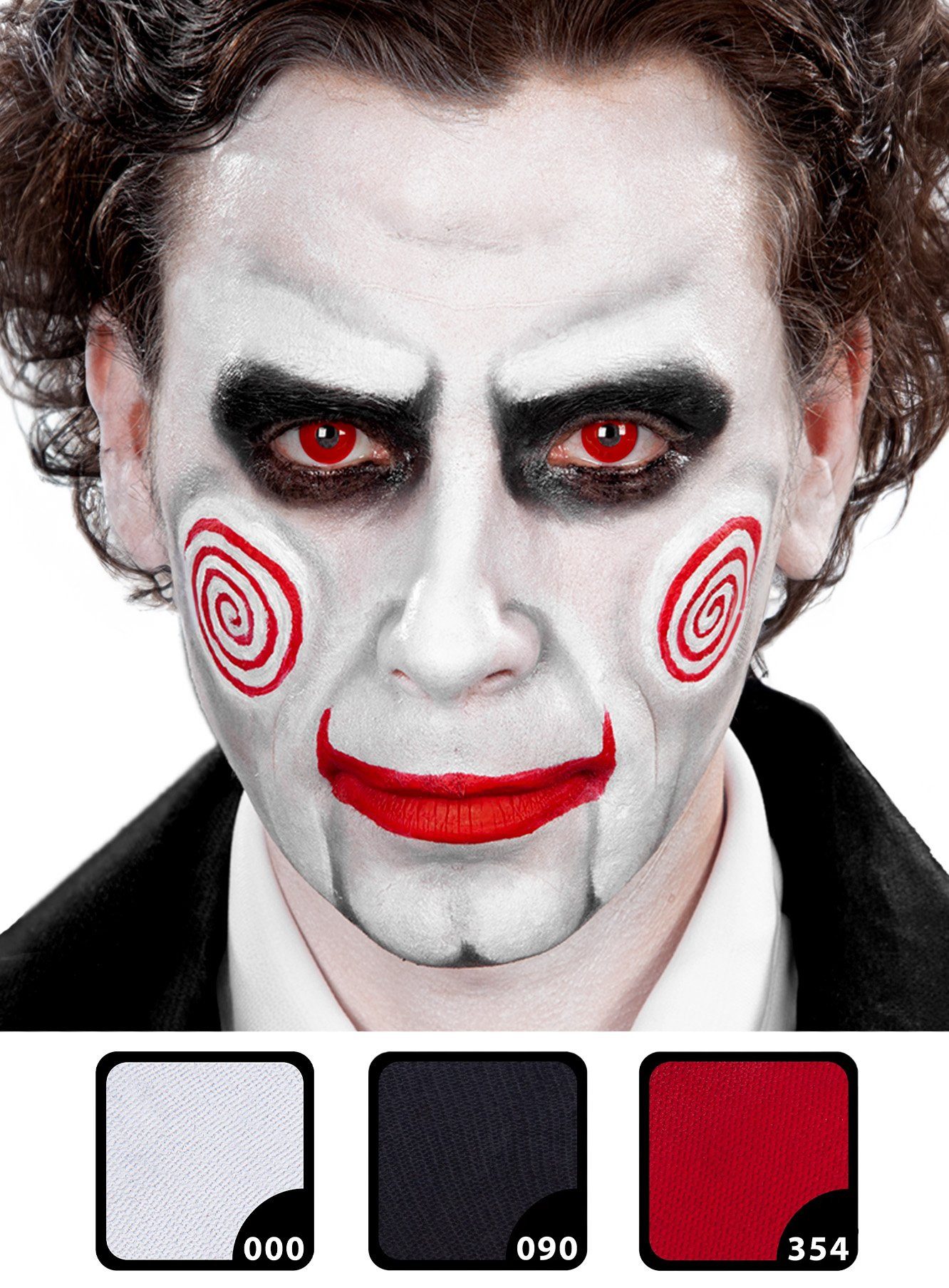 Maskworld Theaterschminke Make-up Set Saw Puppe, Halloween Schminkset mit perfekt abgestimmten Komponenten