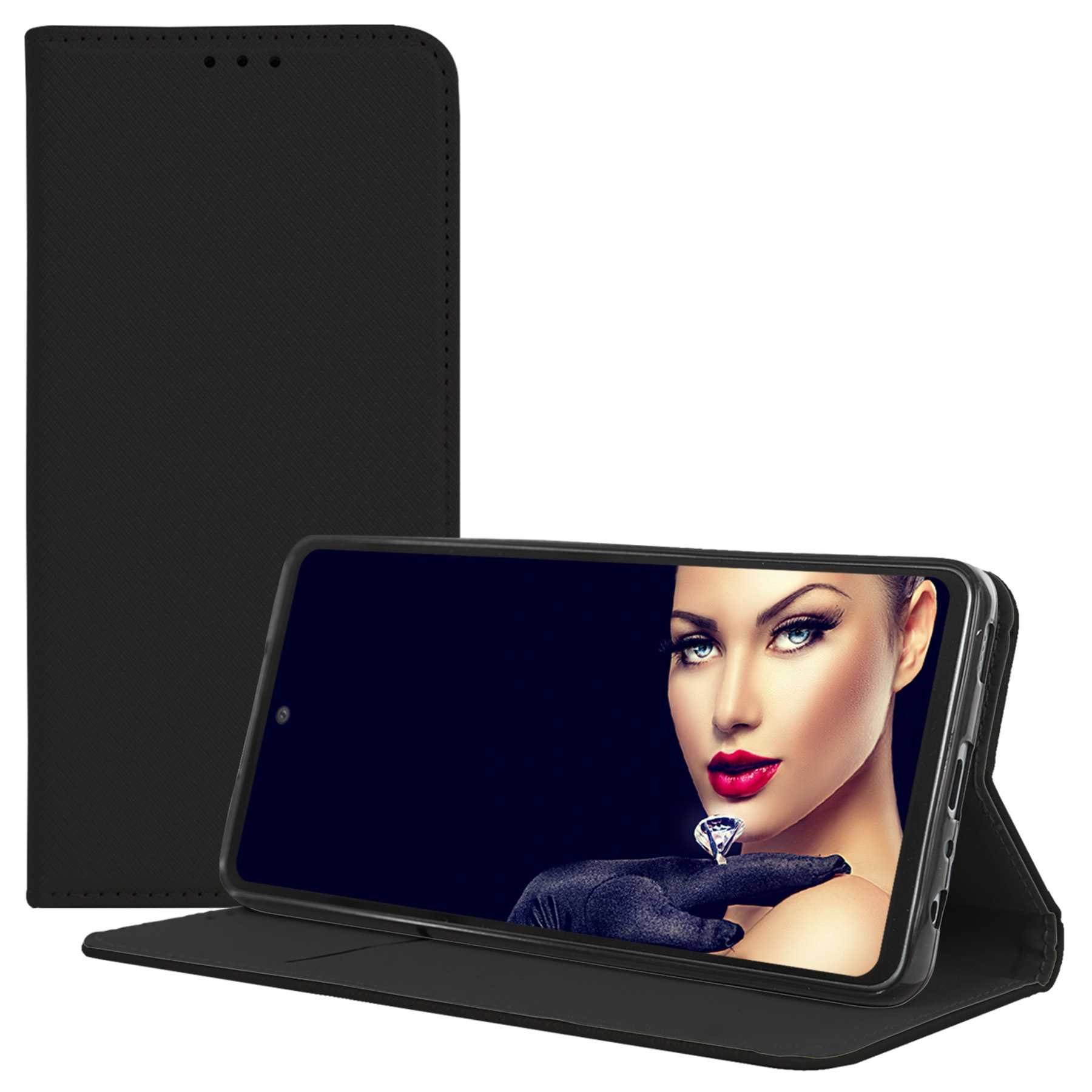 mtb more energy Smartphone-Hülle Smart Magnet für LG K42, Schwarz, Bookstyle Klapphülle Cover Wallet Case aus Kunstleder