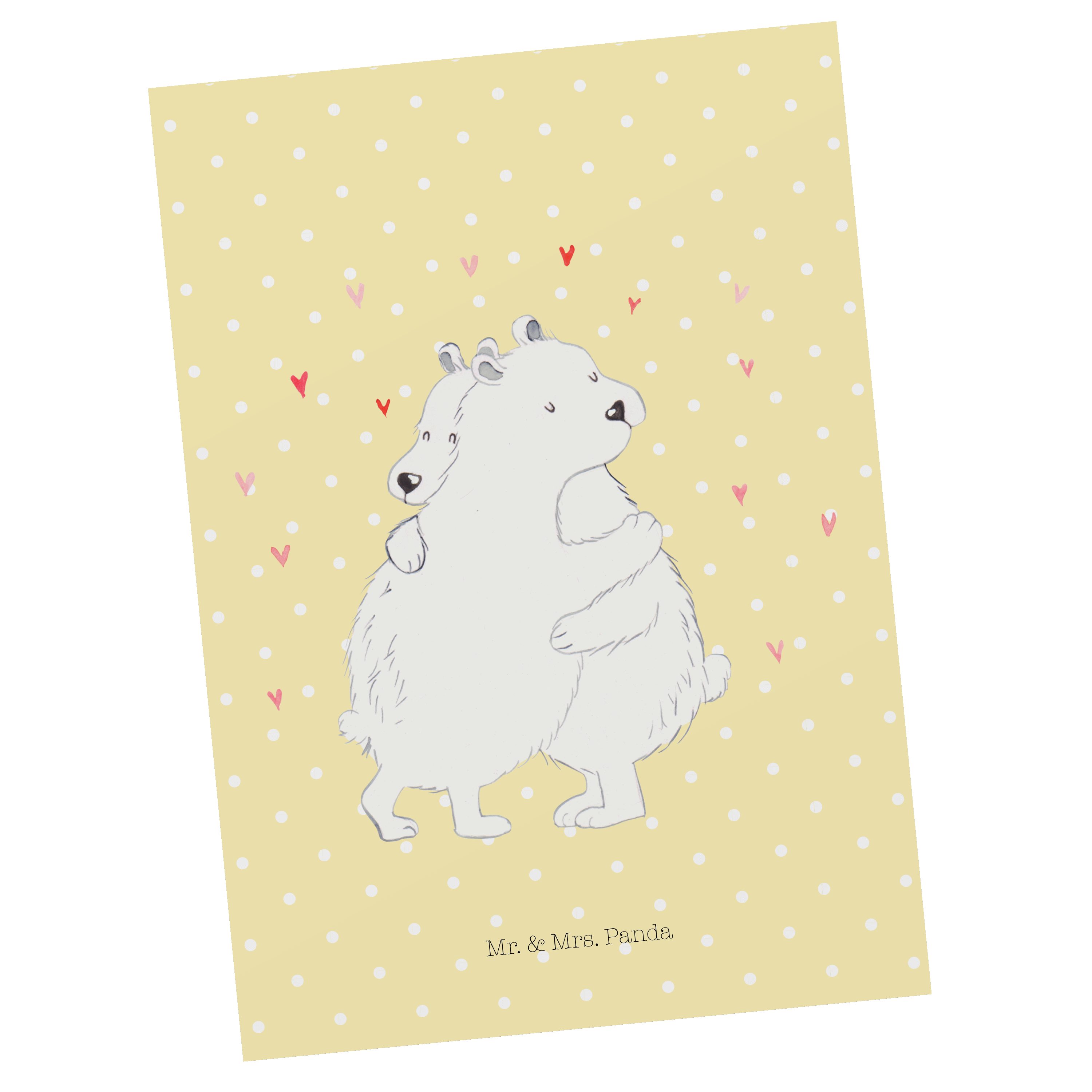 Mr. & Mrs. Panda Postkarte Eisbär Umarmen - Gelb Pastell - Geschenk, Grußkarte, Einladungskarte
