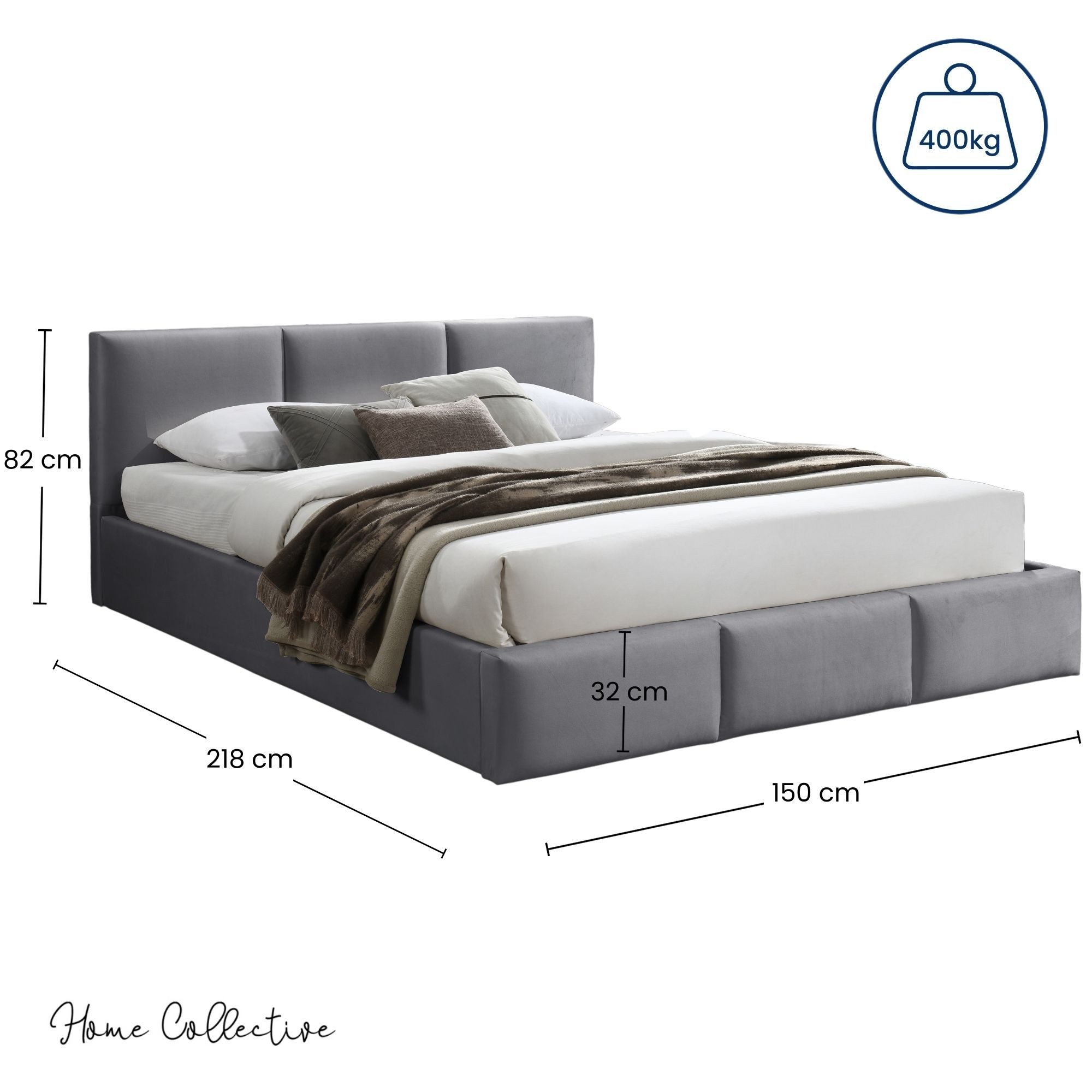 Home Collective Polsterbett Bett 140x200/160x200 Doppelbett Bettgestell mit Lattenrost & Stauraum, mit Stauraum mit Bettkasten 140x200 cm in grau samt