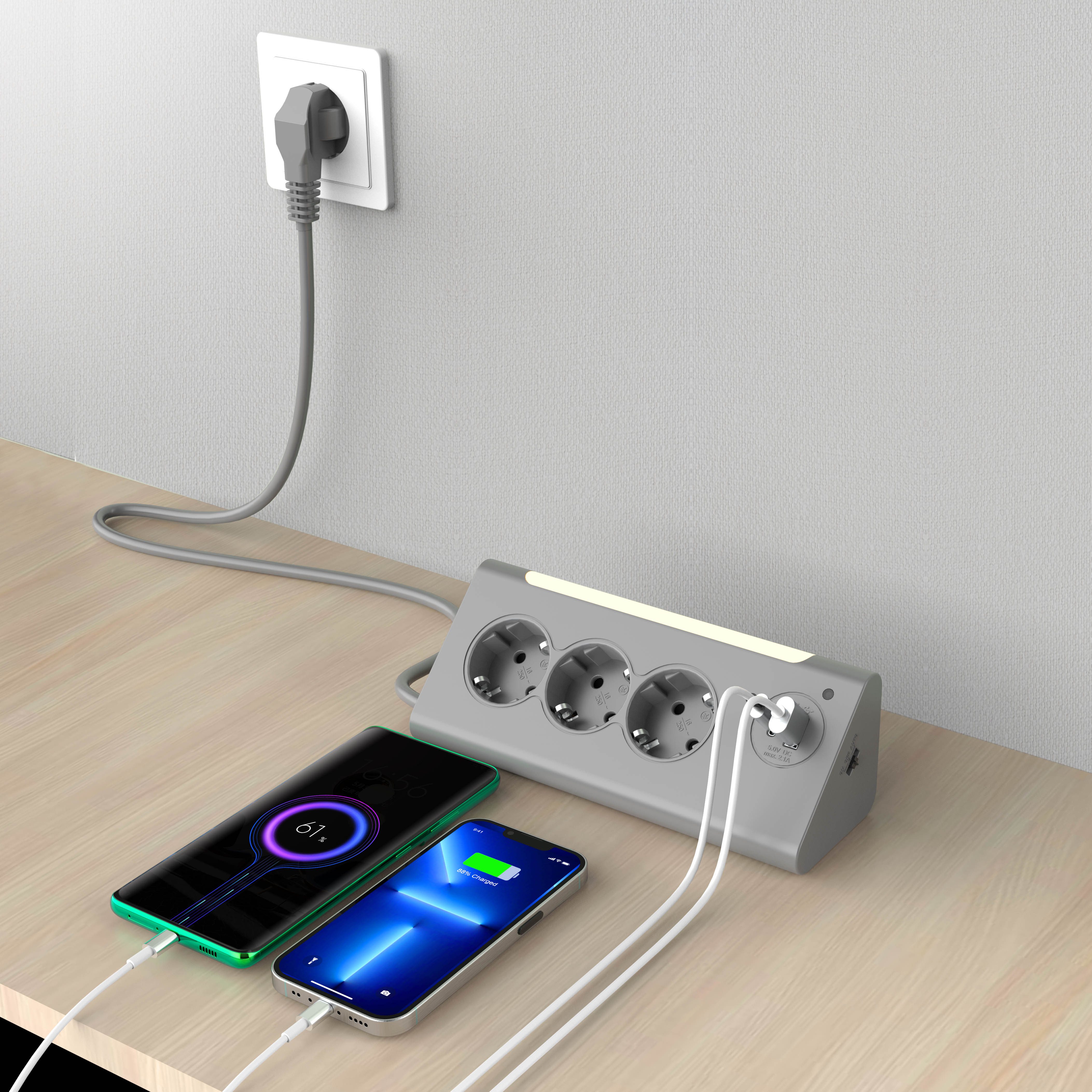 Northpoint Northpoint Ecksteckdosenleiste LED USB USB-C 3 Steckdosen Smarte Dreifach-Steckdosenleiste