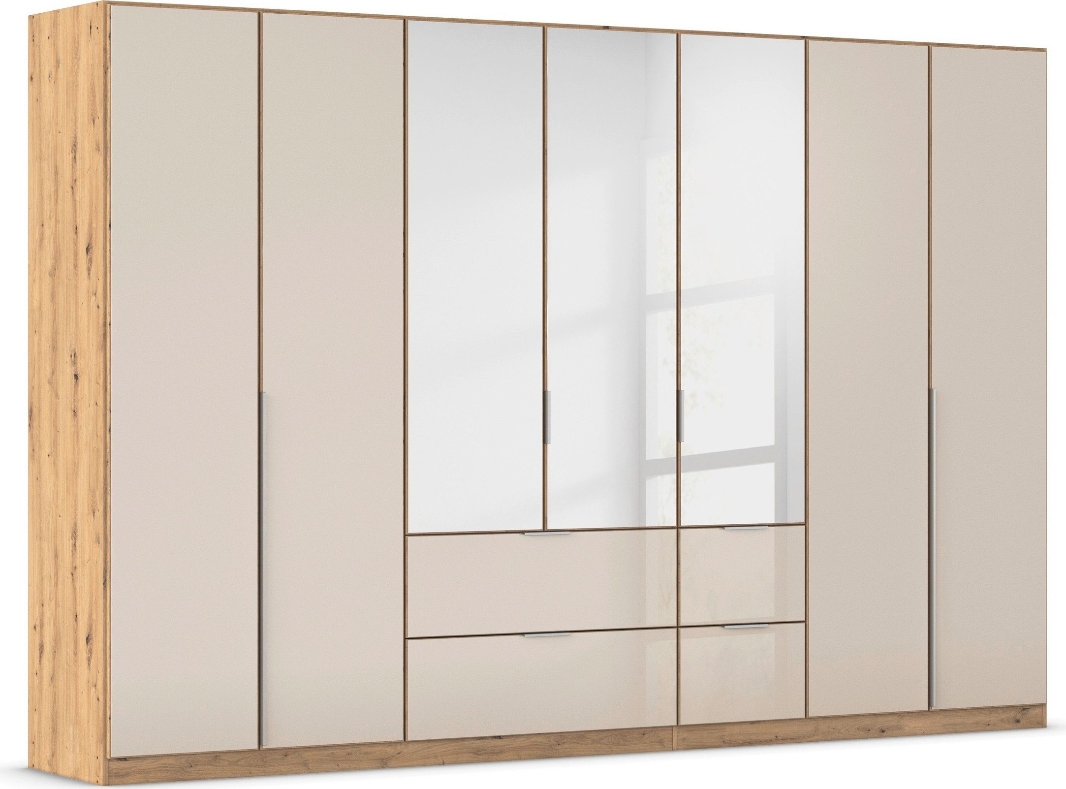 OTTO home Drehtürenschrank Kleiderschrank Kleiderschränke Schrank Garderobe AGORDO mit Glasfront (in zwei Griff-Farben, Breiten 91-360 cm) mit Außenschubkästen, in 7 Breiten und 2 Höhen MADE IN GERMANY