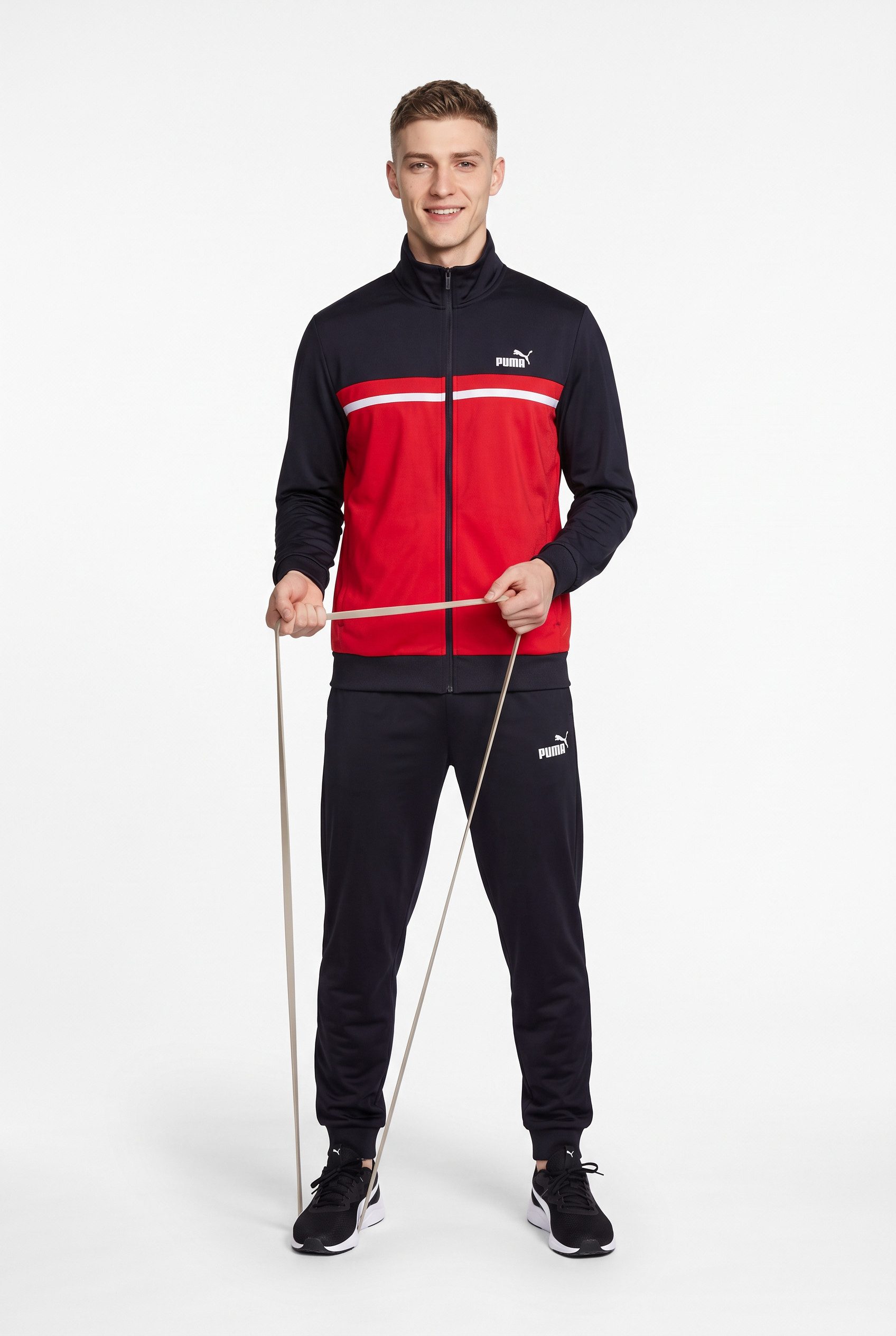 PUMA Trainingsanzug POLY COLORBLOCK SUIT (2-tlg), zweiteiliges Set, mit Reißverschluss am Oberteil, aus Polyester