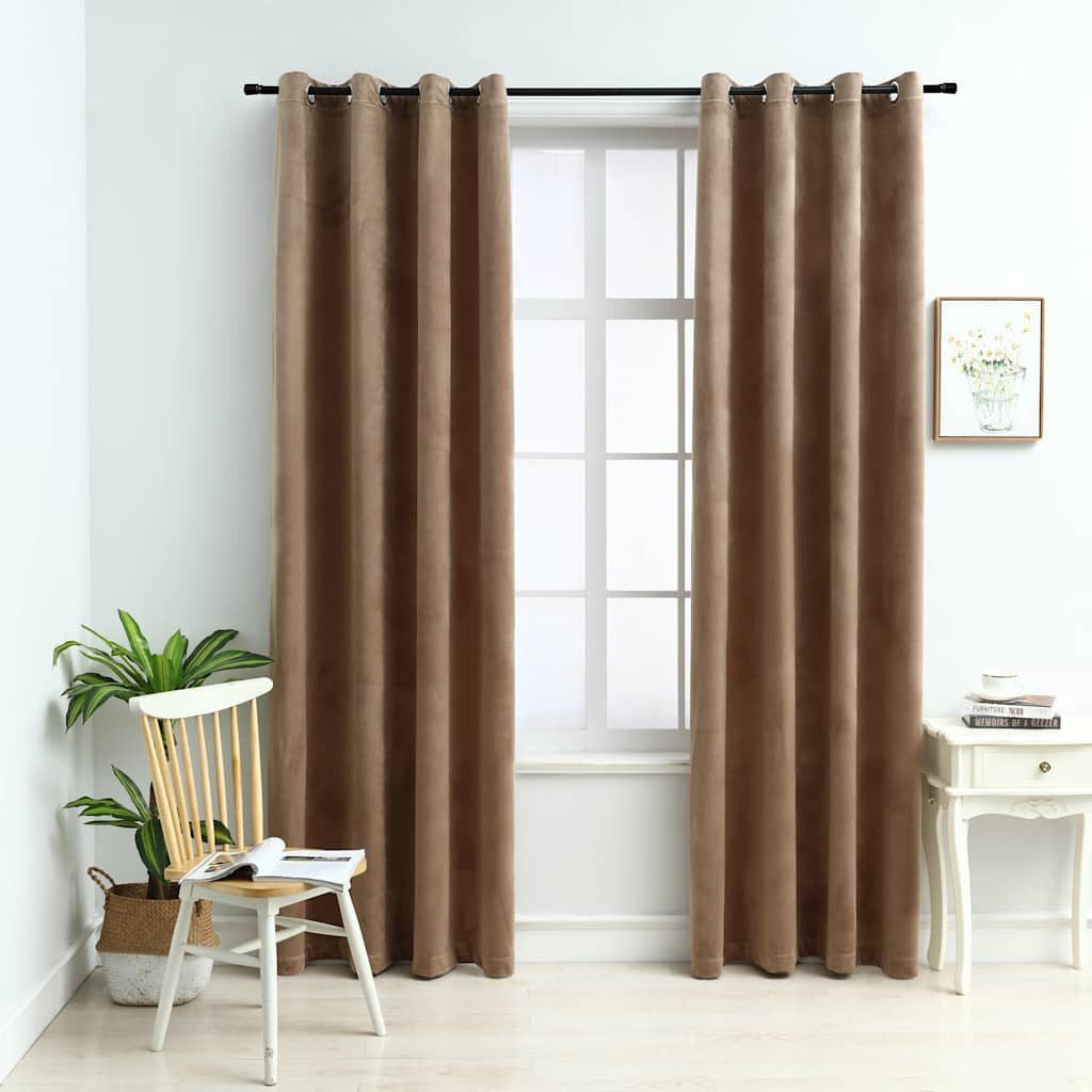 furnicato Vorhang Beige Samtvorhänge 140 x 225 cm mit Metallringen, 2er Set, Lichtreduzierende Gardinen, maschinenwaschbar für das Schlafzimmer