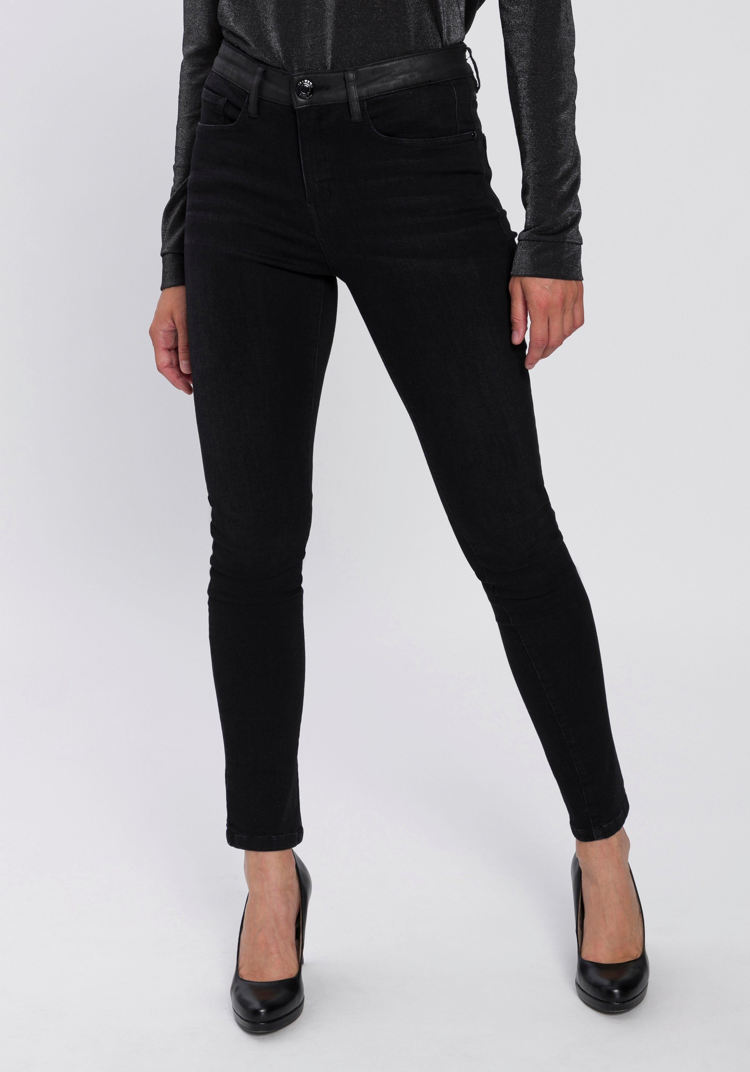 Damen Jeans OPUS 5-Pocket-Jeans Evita coated in gewaschener Denim-Optik