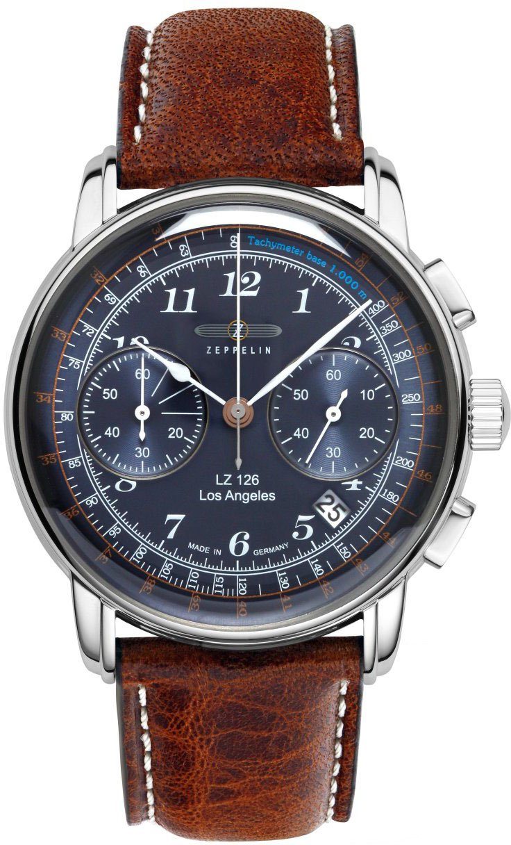 ZEPPELIN Chronograph Los Angeles, 7614-3, Armbanduhr, Quarzuhr, Herrenuhr, Datum, Stoppfunktion, Made in Germany