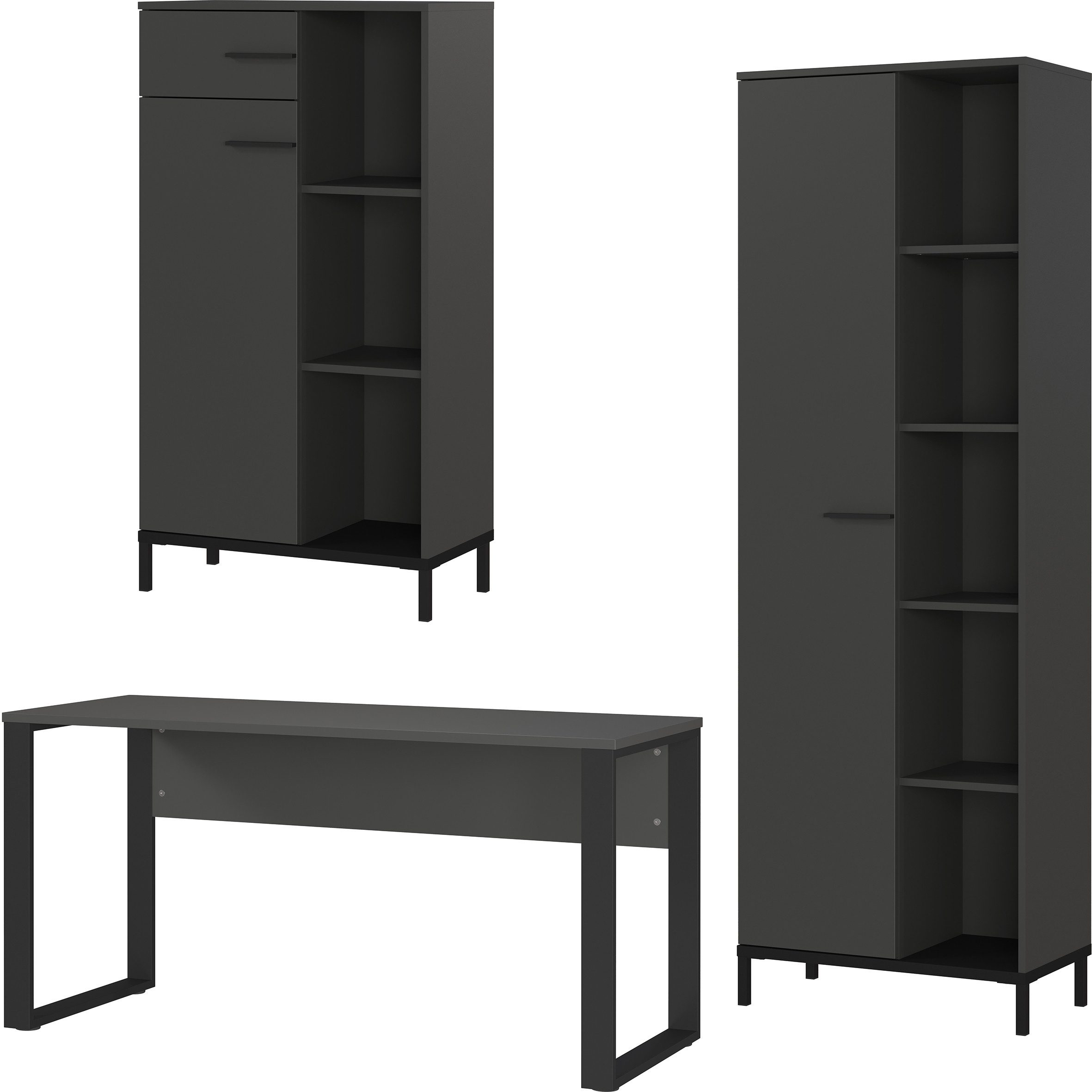 GERMANIA Büromöbel-Set GW-Rovigo, (3-tlg), Schreibtisch mit Knieblende, Made in Germany