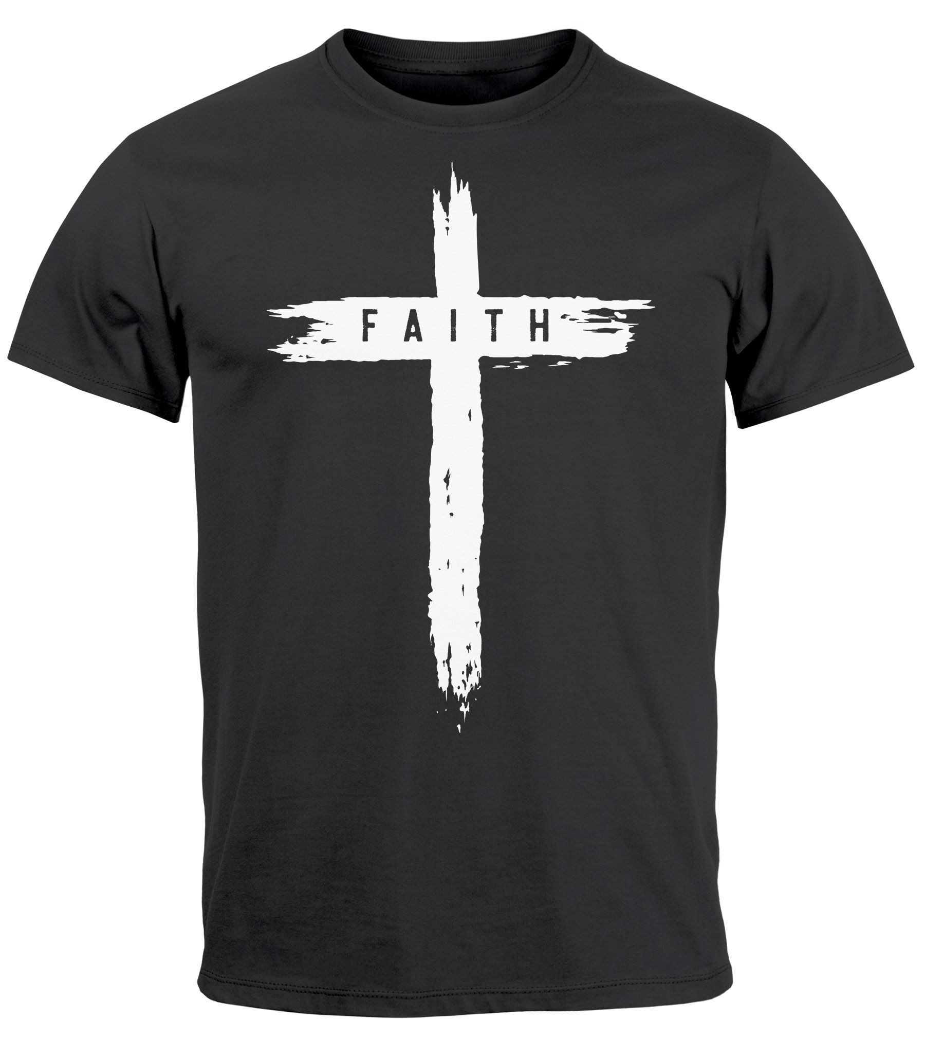 Neverless Print-Shirt Herren T-Shirt Printshirt Aufdruck Kreuz Cross Faith Glaube mit Print