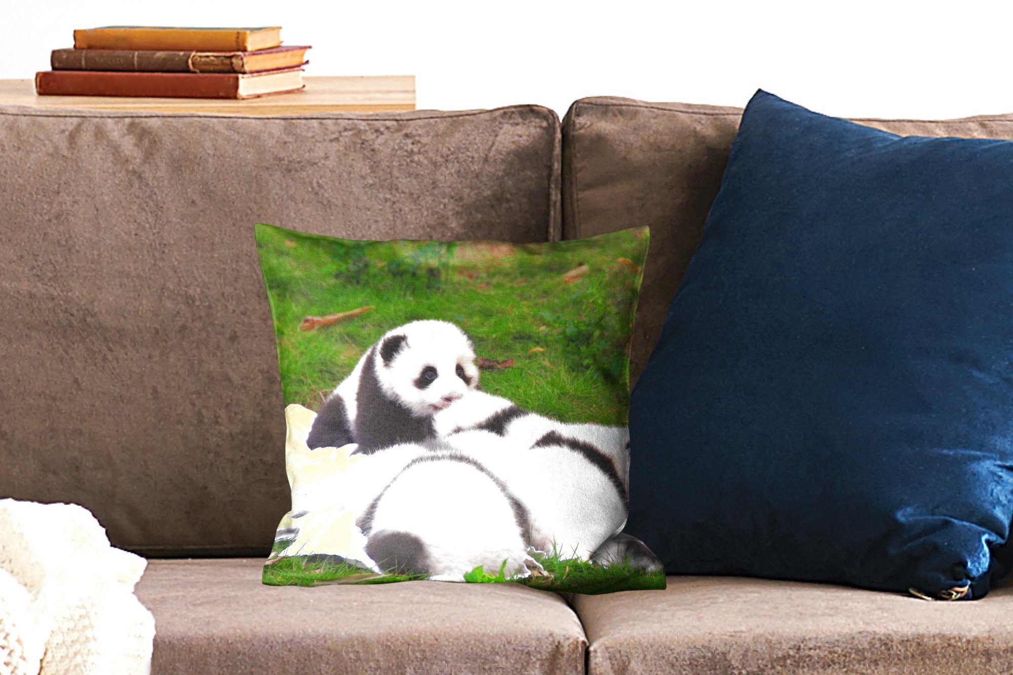 für Decke, Füllung Zierkissen Deko, - Gras Wohzimmer, MuchoWow mit Schlafzimmer, Dekokissen - Sofakissen Pandas