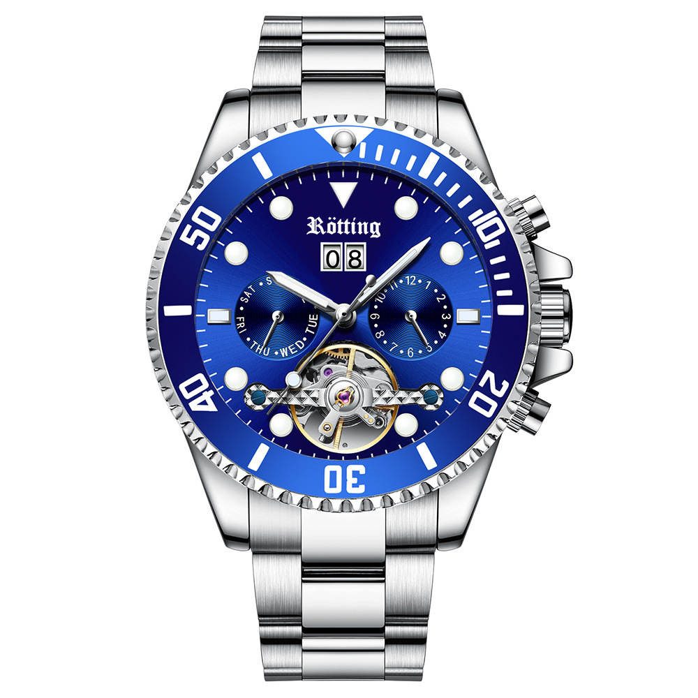 Rötting Design Automatikuhr Herrenuhr blaues Ziffernblatt blaue Lünette zum günstig online kaufen