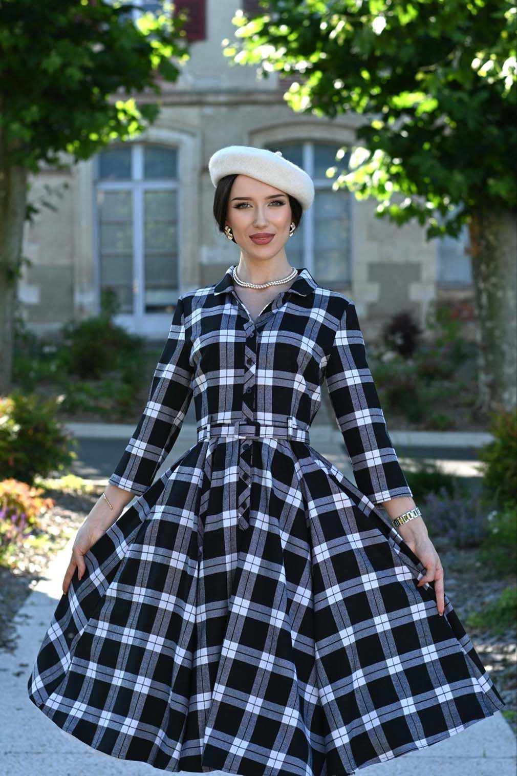 Hearts & Roses London A-Linien-Kleid Lacey Tartan Retro Vintage Fit-N-Flare 50er