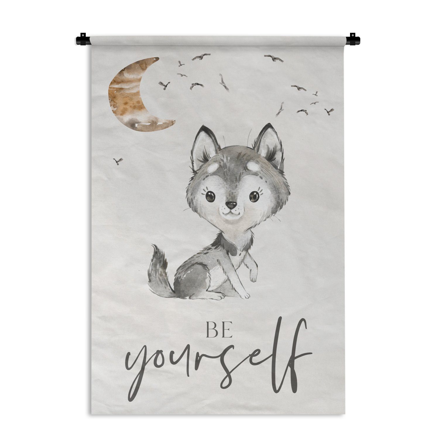 MuchoWow Wandteppich Sprichwörter - Wolf - Sei du selbst - Kinder - Jungen - Mädchen - Aqua, Rechteckig, Höhe: 3 mm, Wandtuch, Wohnzimmer Deko, 60x90 cm